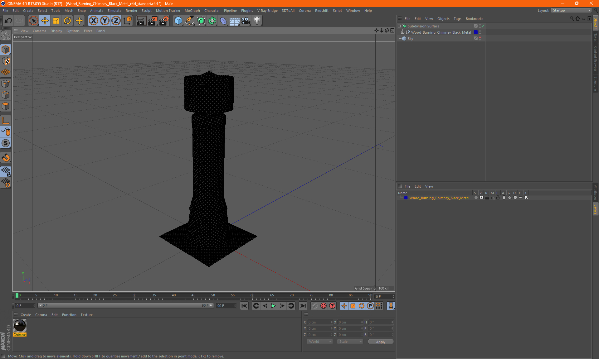Wood Burning Chimney Black Metal 3D