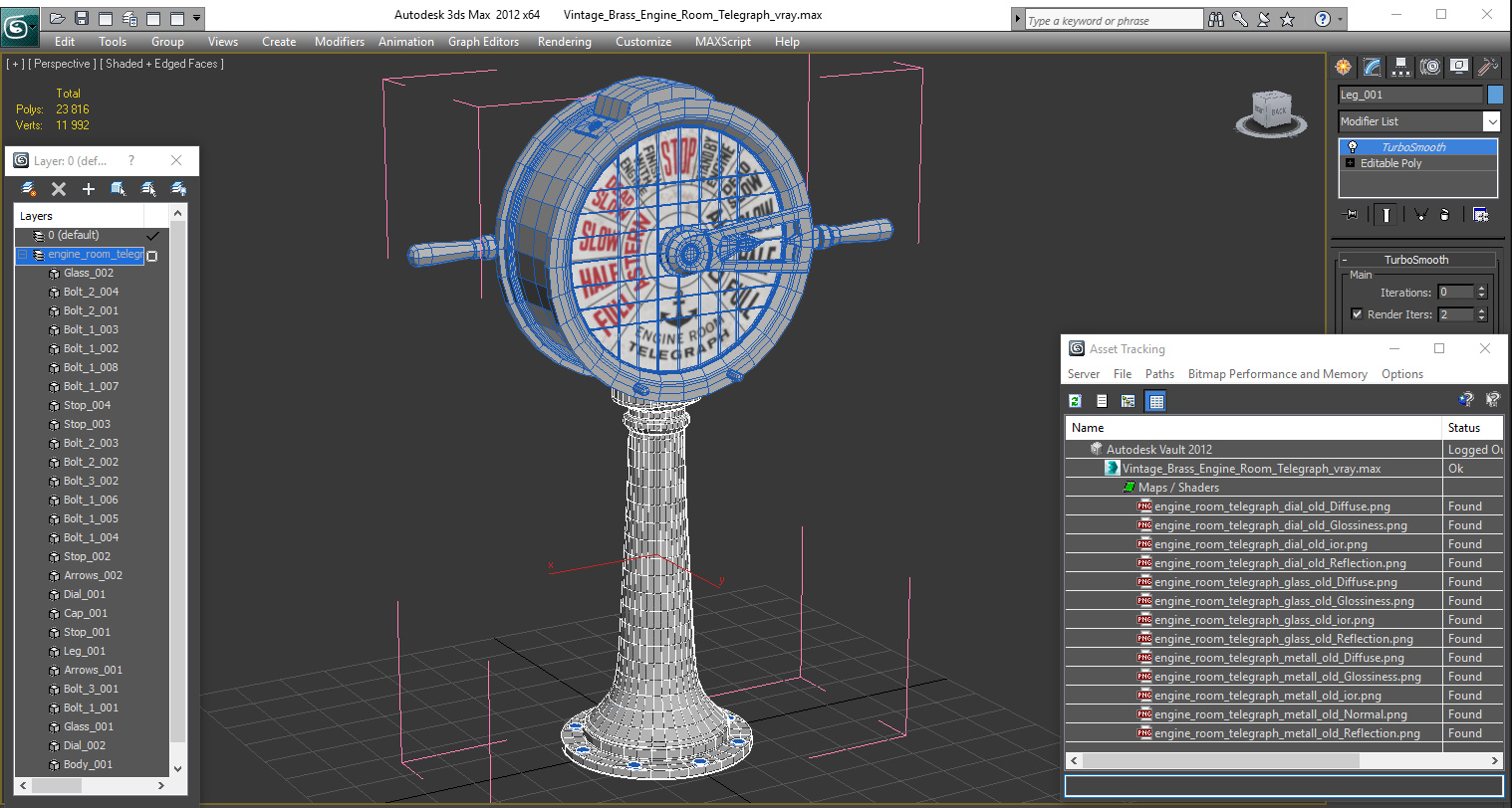 3D model Vintage Brass Engine Room Telegraph