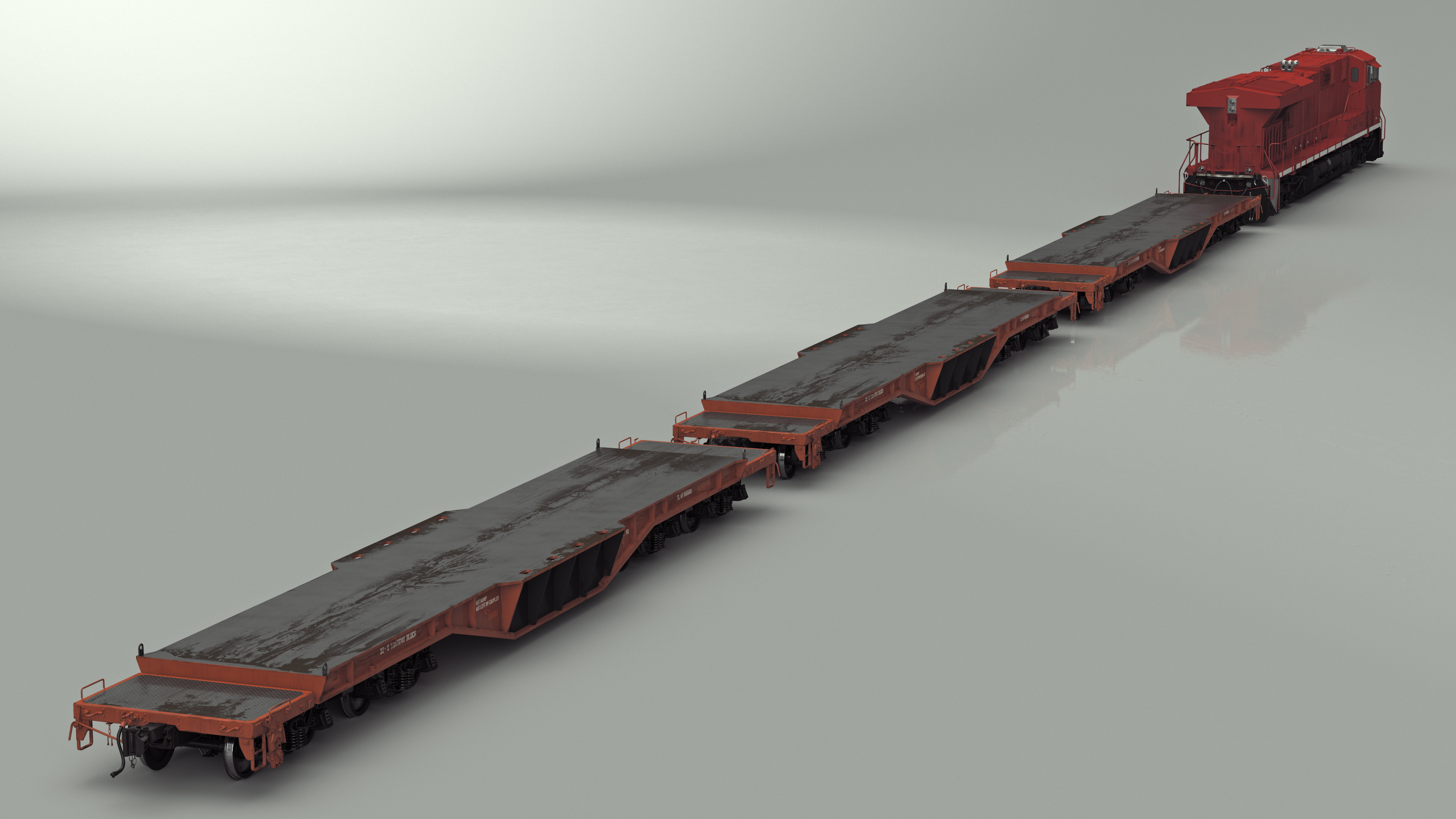 3D Canadian Locomotive with Flatcars model