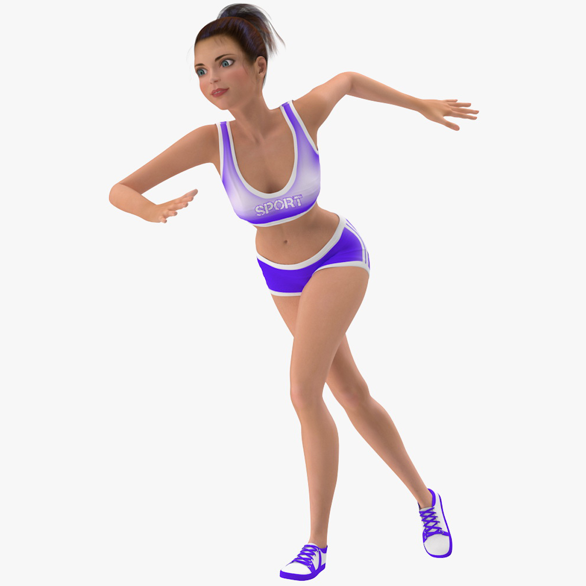 3D Cartoon Young Girl Sportive Clothes Rigged for Cinema 4D