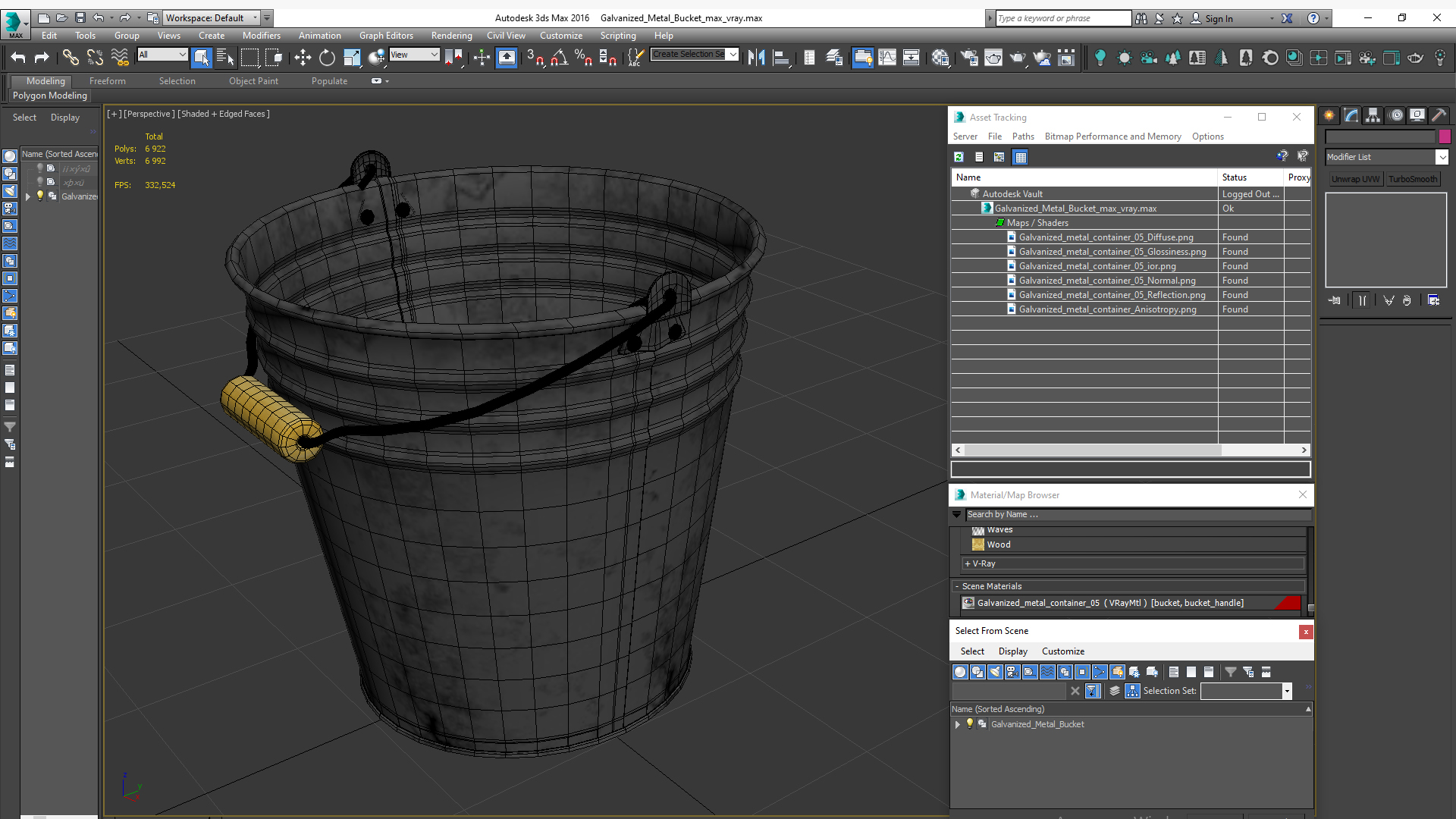 3D Galvanized Metal Bucket model
