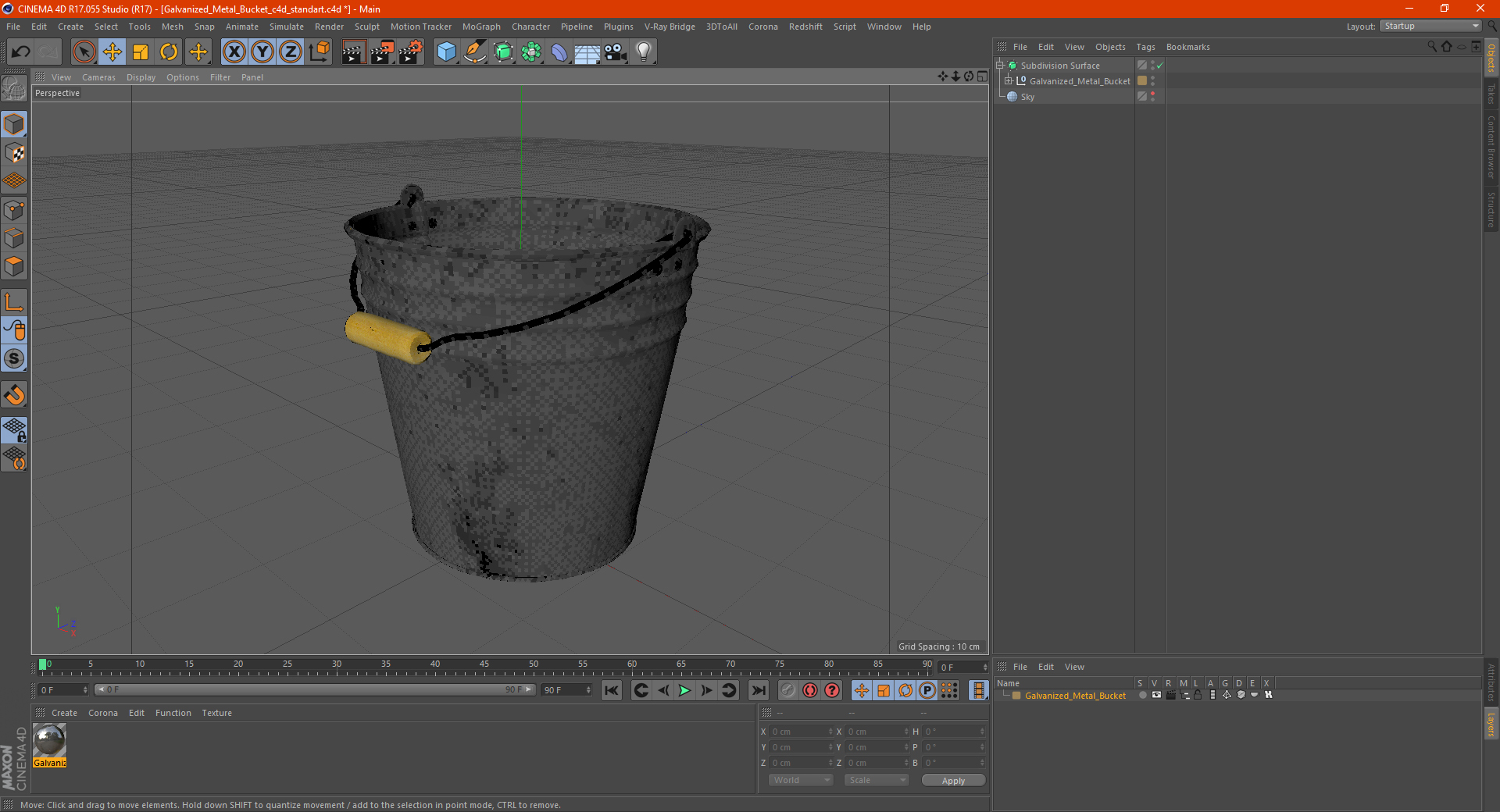 3D Galvanized Metal Bucket model