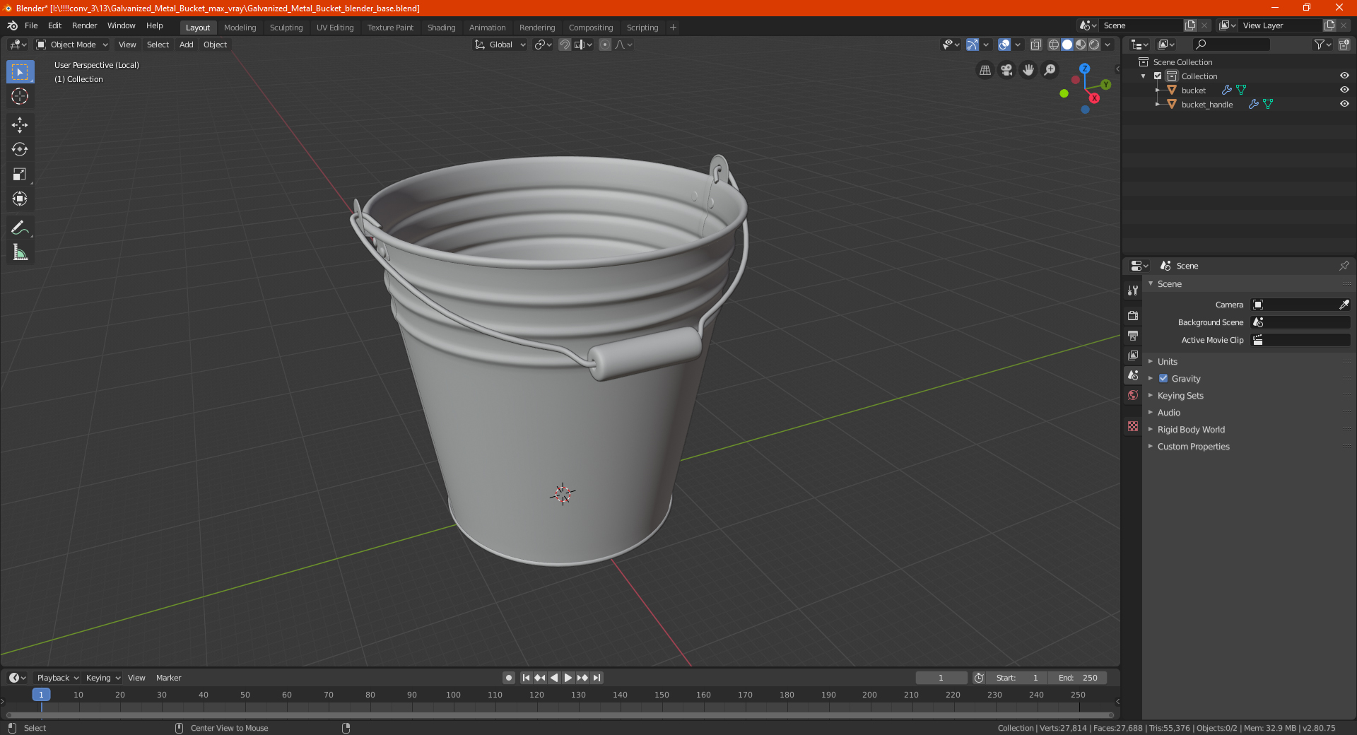 3D Galvanized Metal Bucket model