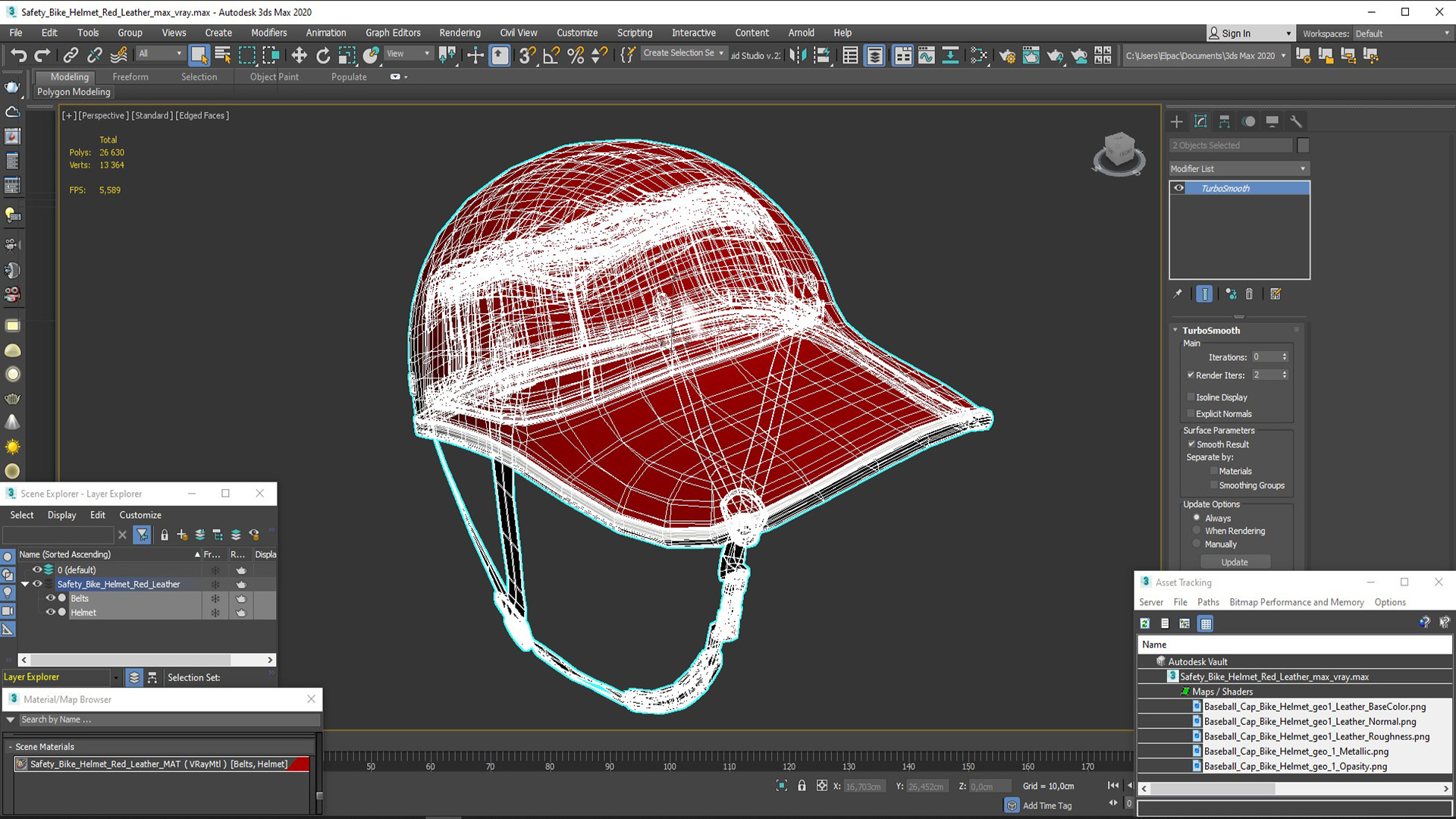 3D model Safety Bike Helmet Red Leather