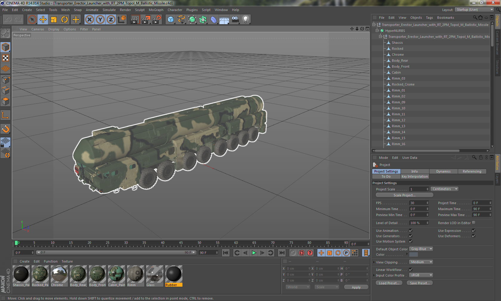 3D Transporter Erector Launcher with RT 2PM Topol M Ballistic Missile