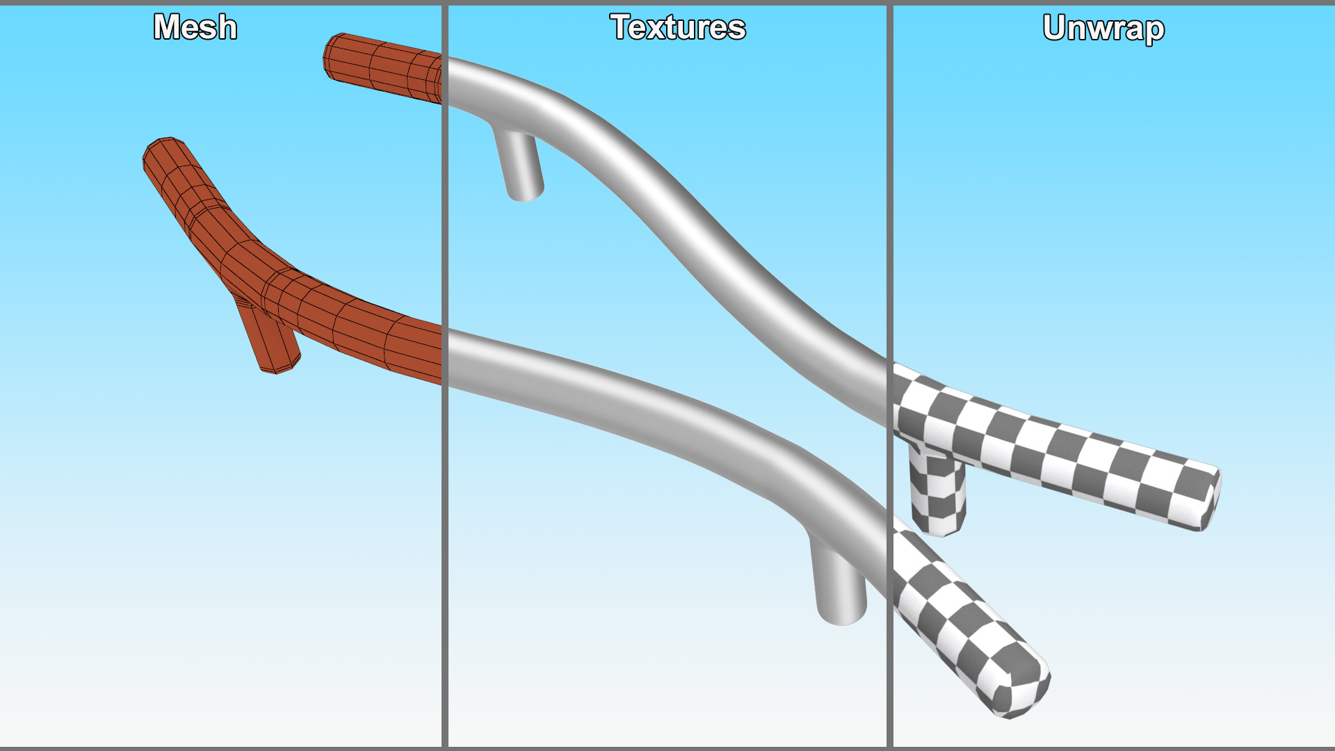 3D Door Handles Thin Wave Metal model
