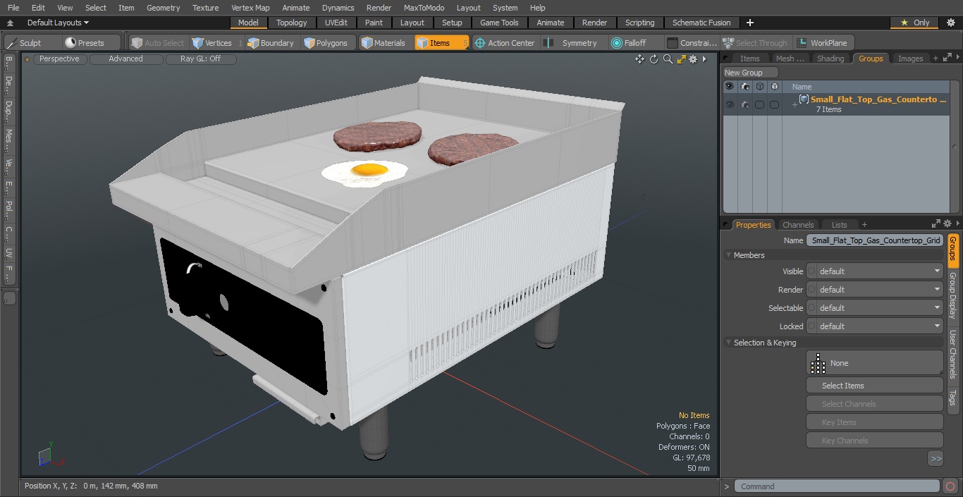 Small Flat Top Gas Countertop Griddle with Meal 3D