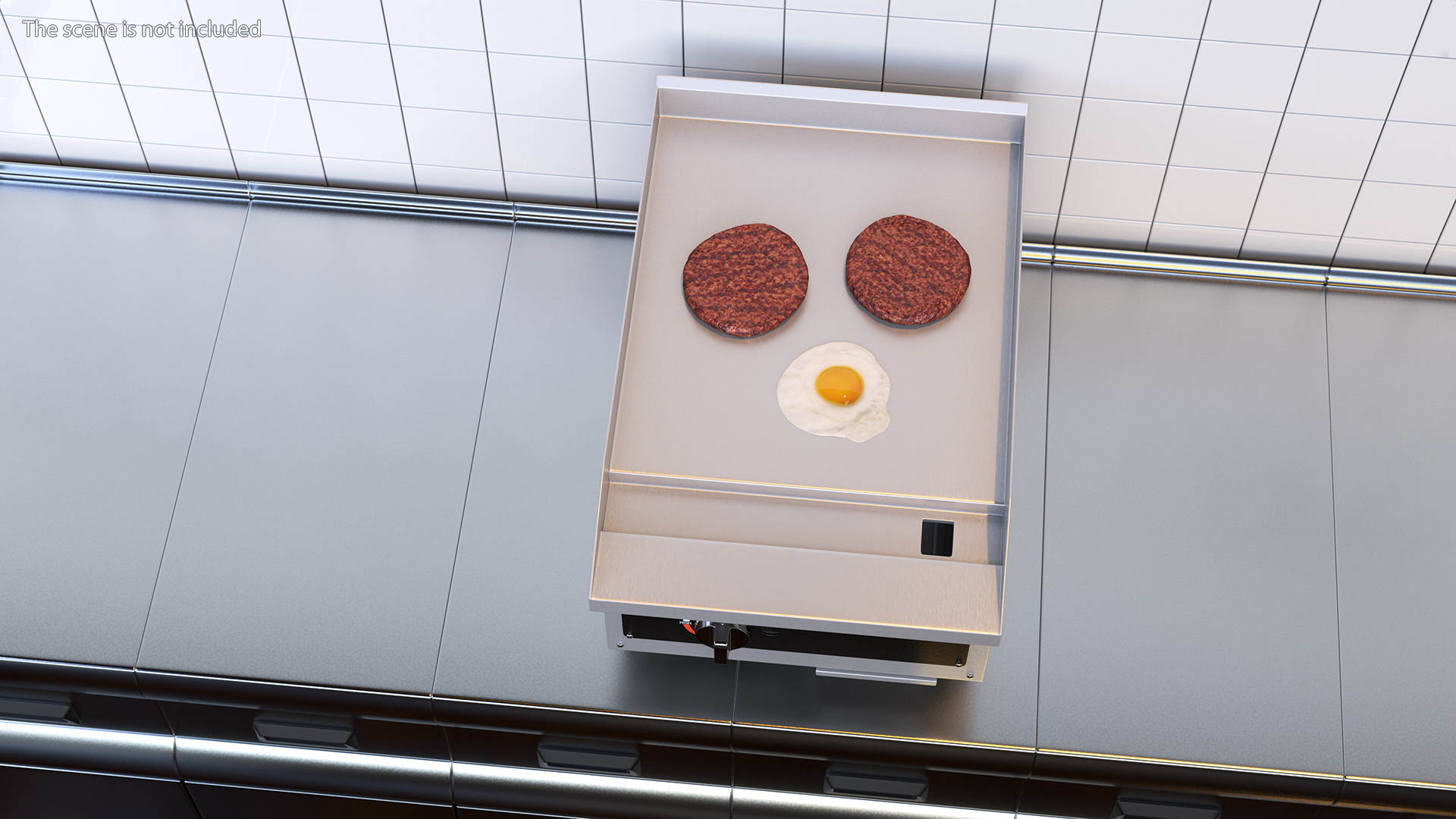 Small Flat Top Gas Countertop Griddle with Meal 3D