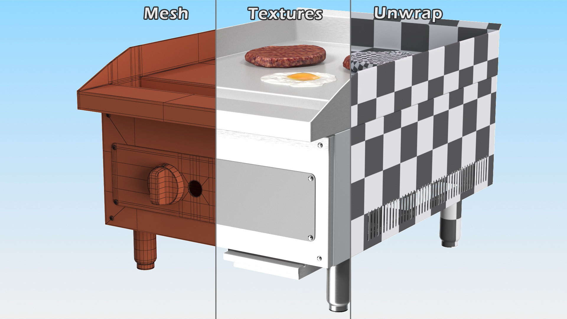 Small Flat Top Gas Countertop Griddle with Meal 3D