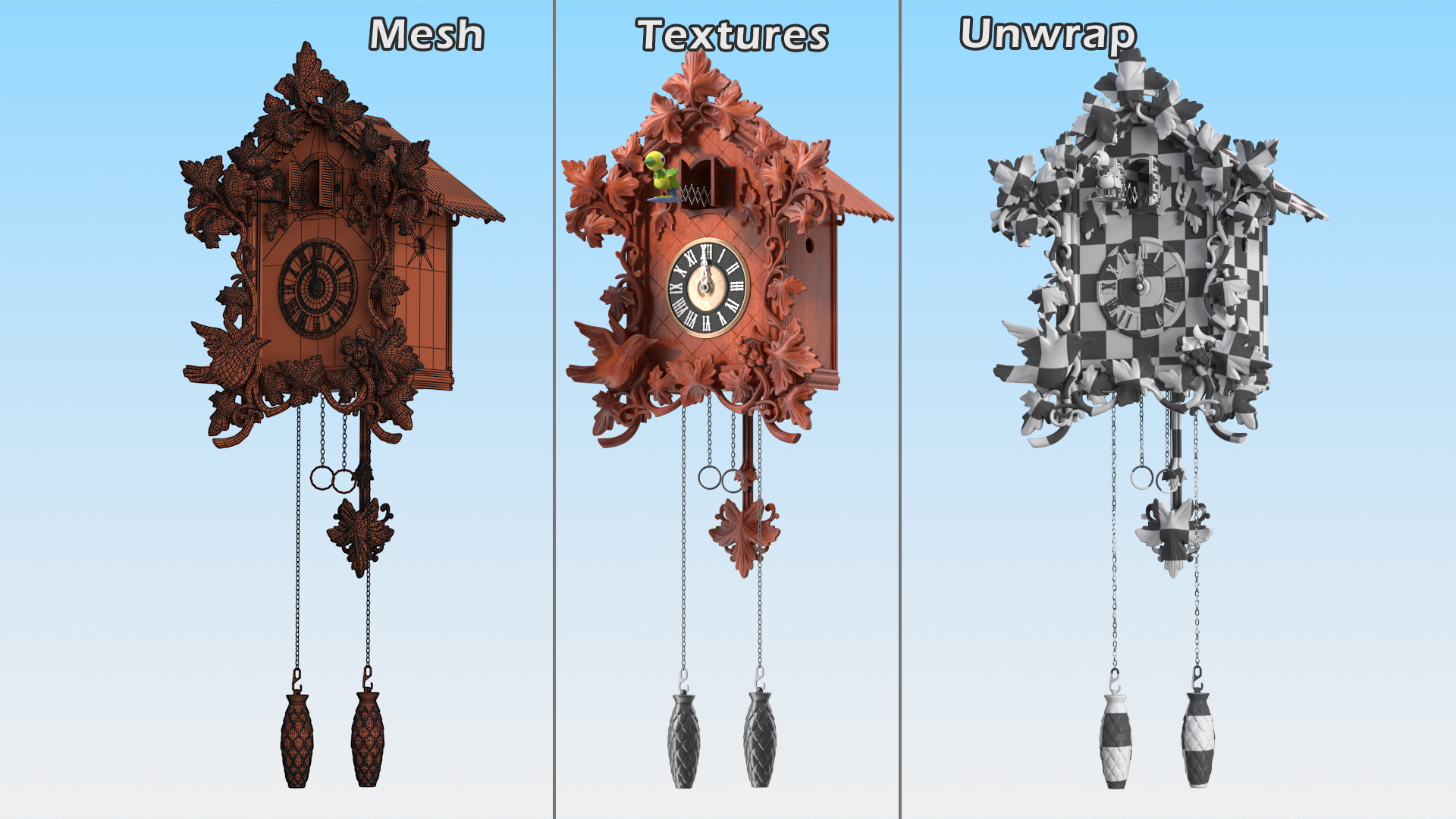 3D Wooden Cuckoo Clock Red model