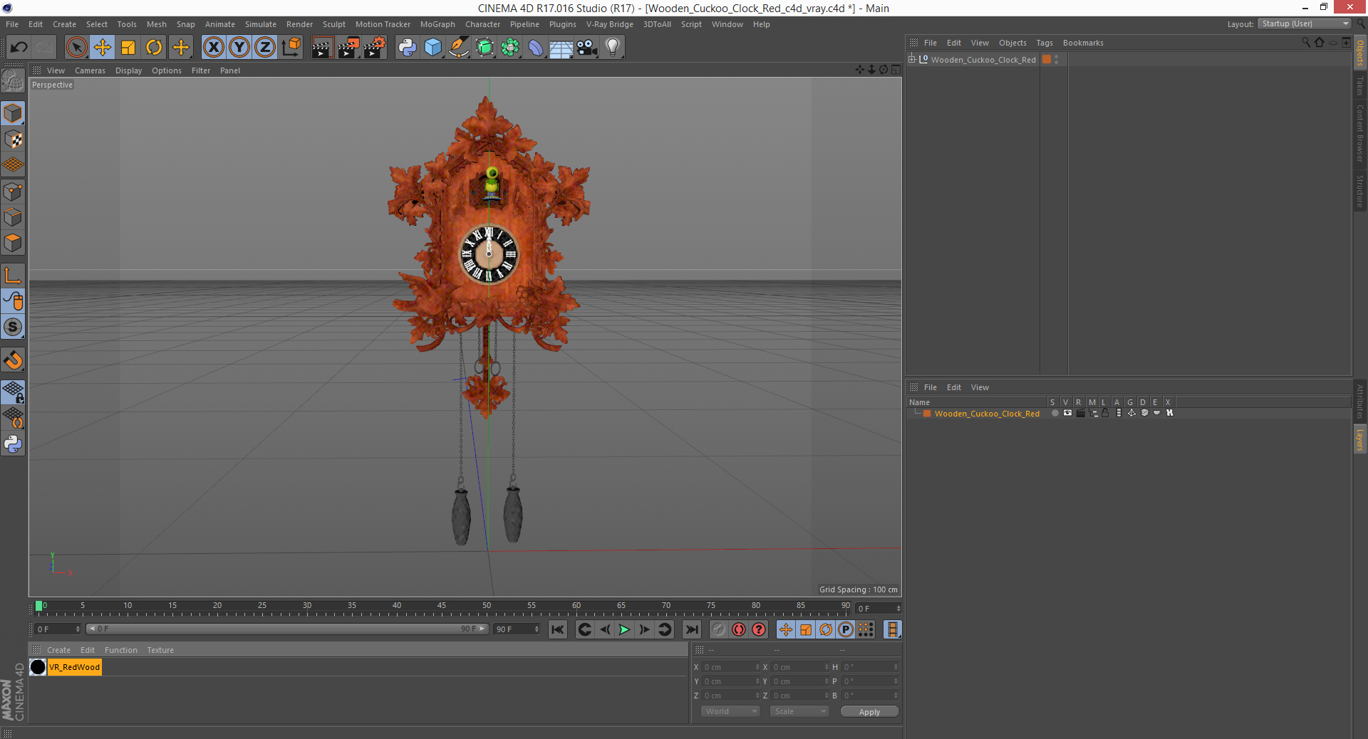 3D Wooden Cuckoo Clock Red model