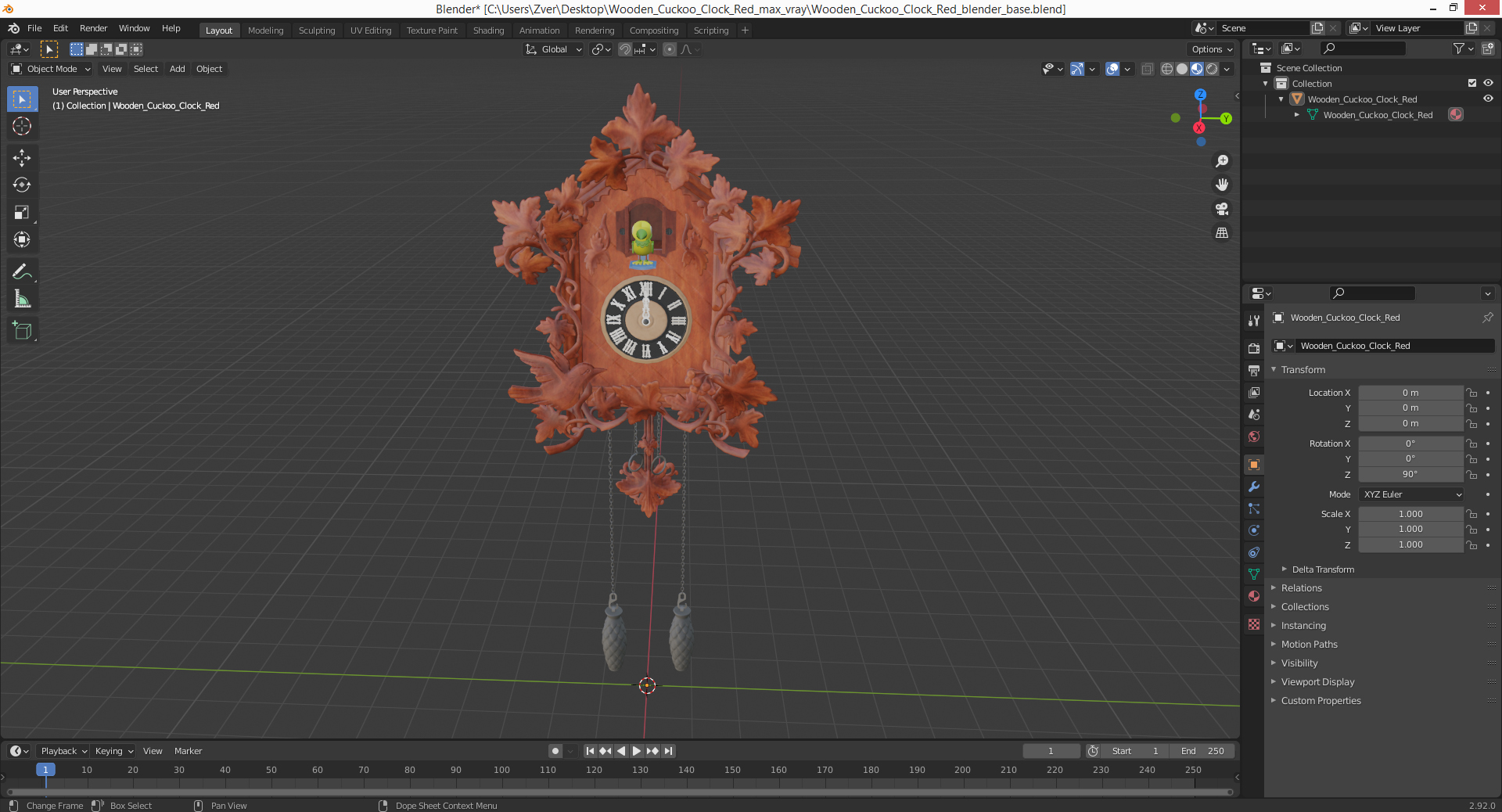 3D Wooden Cuckoo Clock Red model