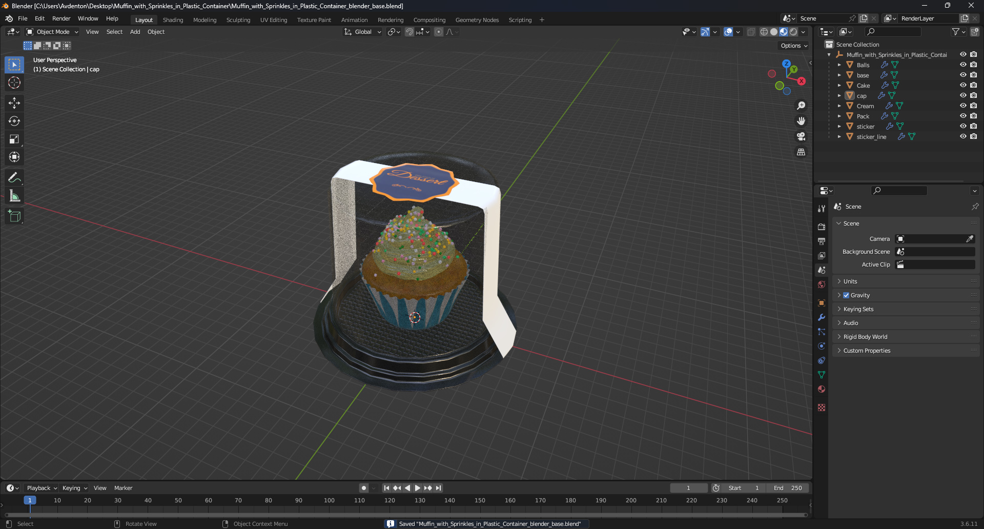 Muffin with Sprinkles in Plastic Container 3D