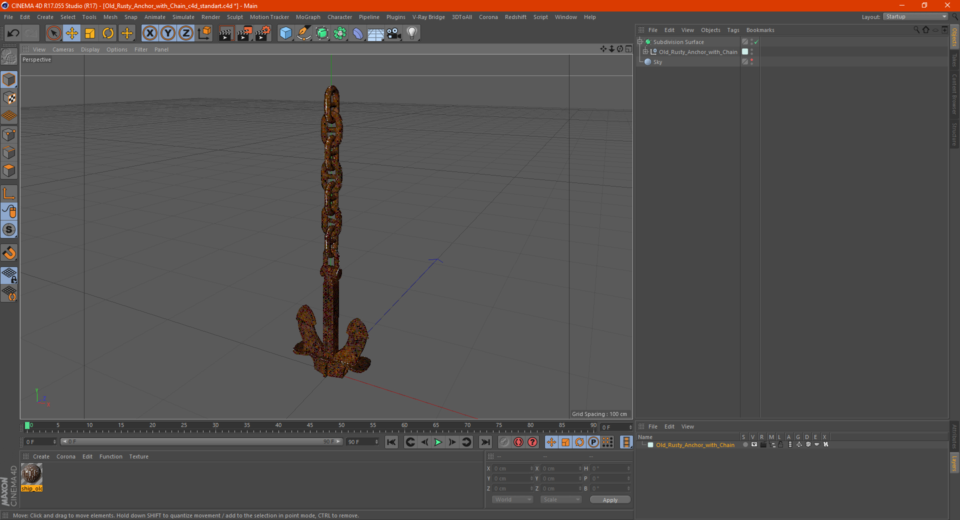 Old Rusty Anchor with Chain 3D