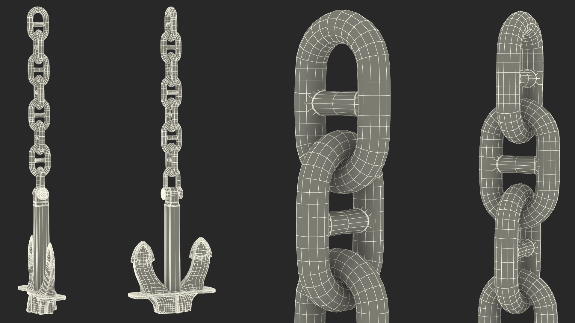 Old Rusty Anchor with Chain 3D