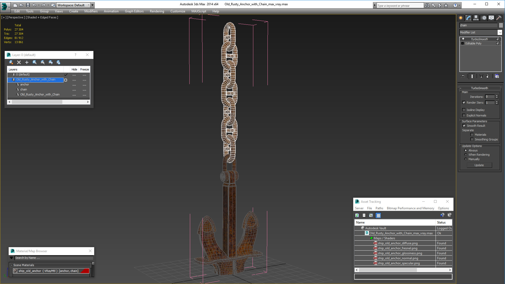 Old Rusty Anchor with Chain 3D