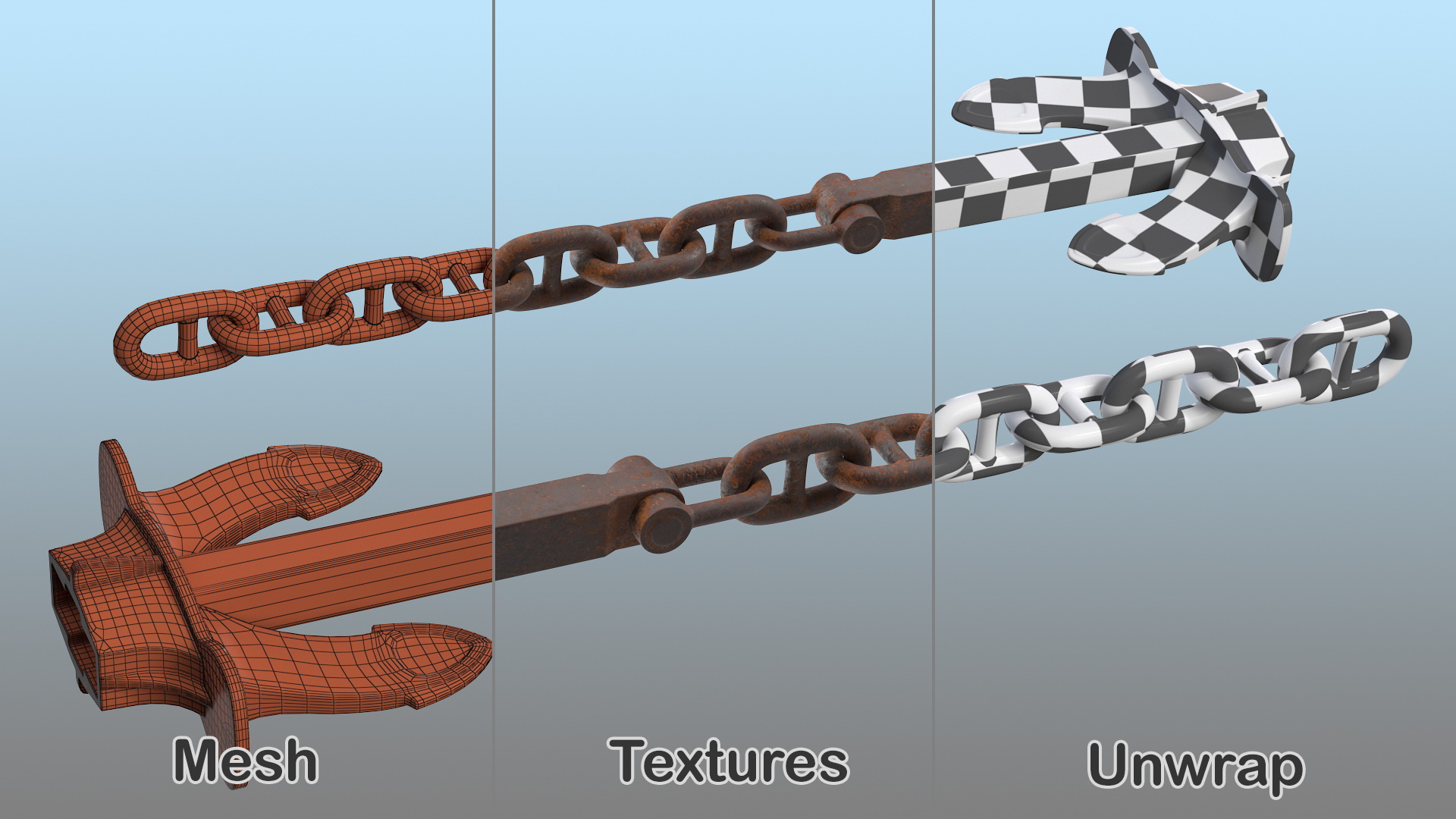 Old Rusty Anchor with Chain 3D