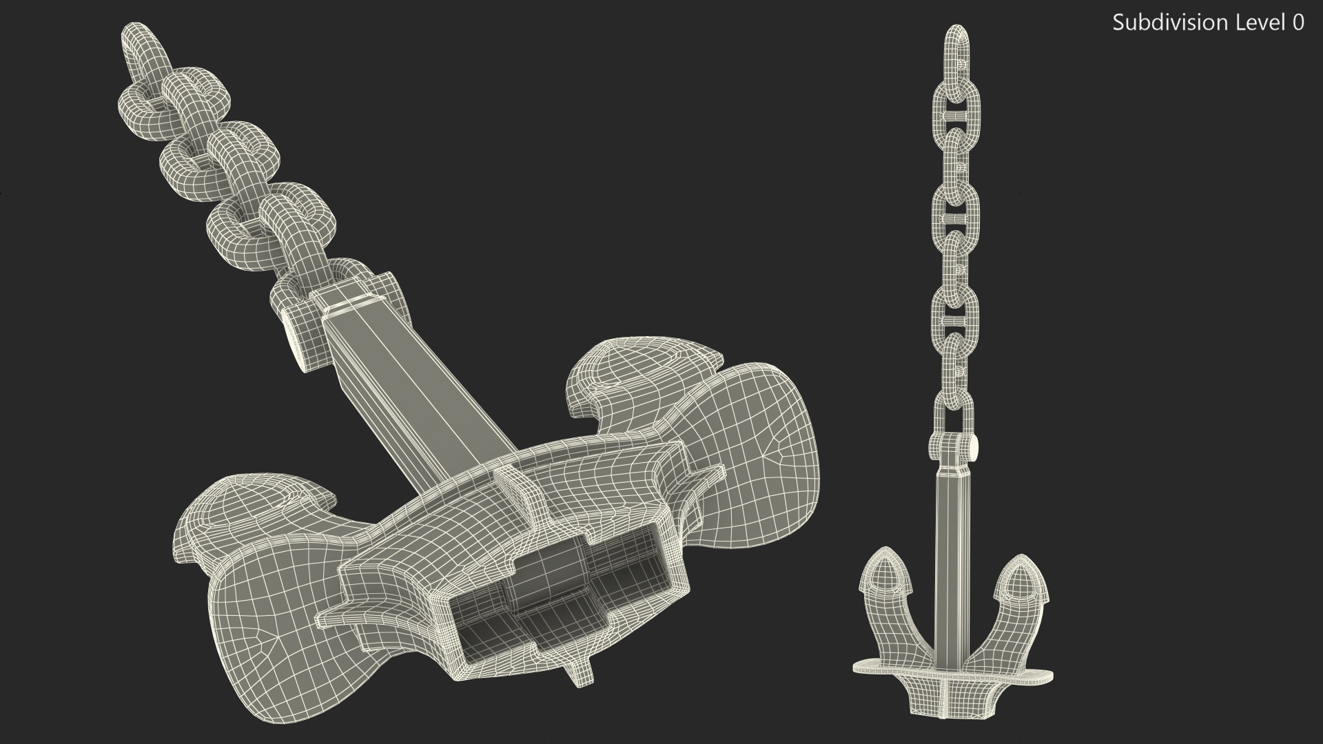 Old Rusty Anchor with Chain 3D