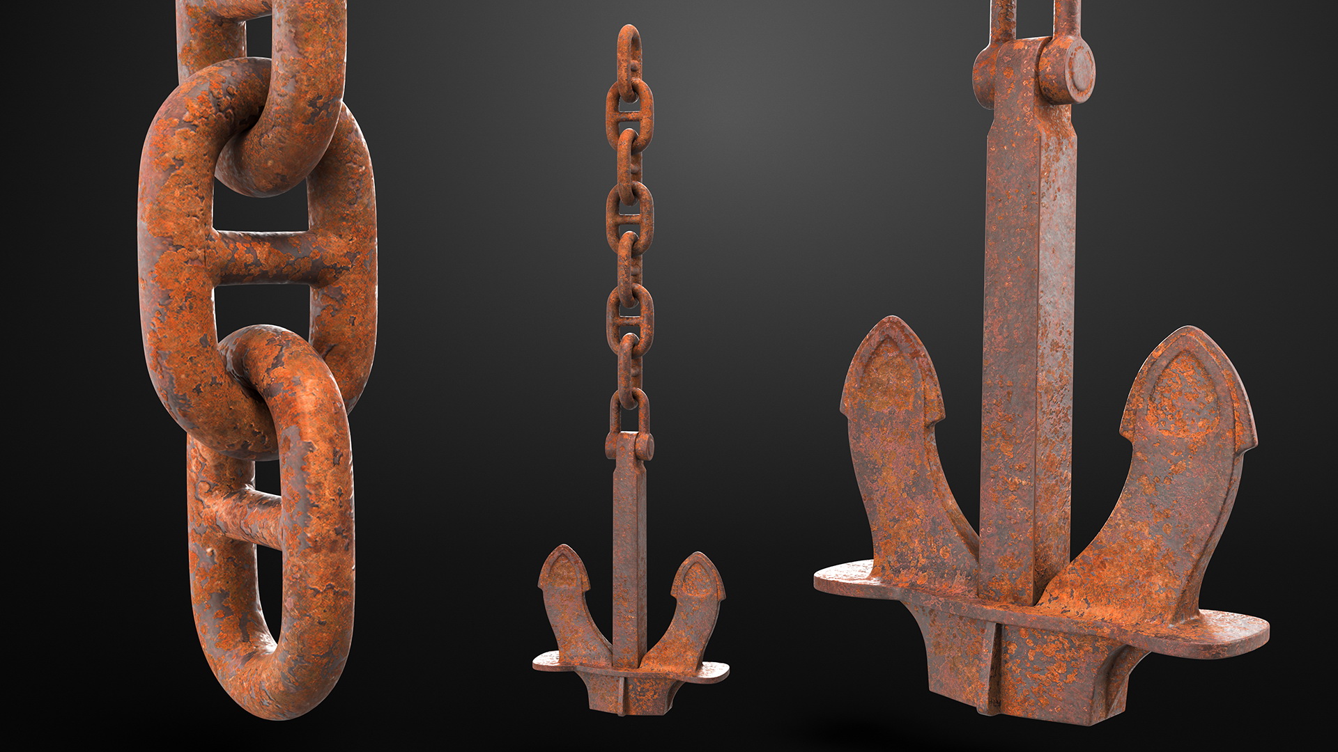 Old Rusty Anchor with Chain 3D