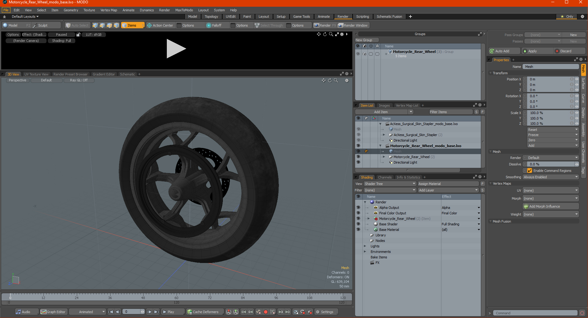 3D Motorcycle Rear Wheel