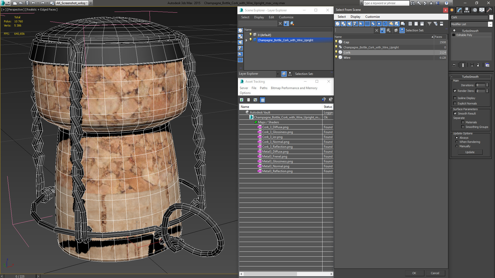 Champagne Bottle Cork with Wire Upright 3D model