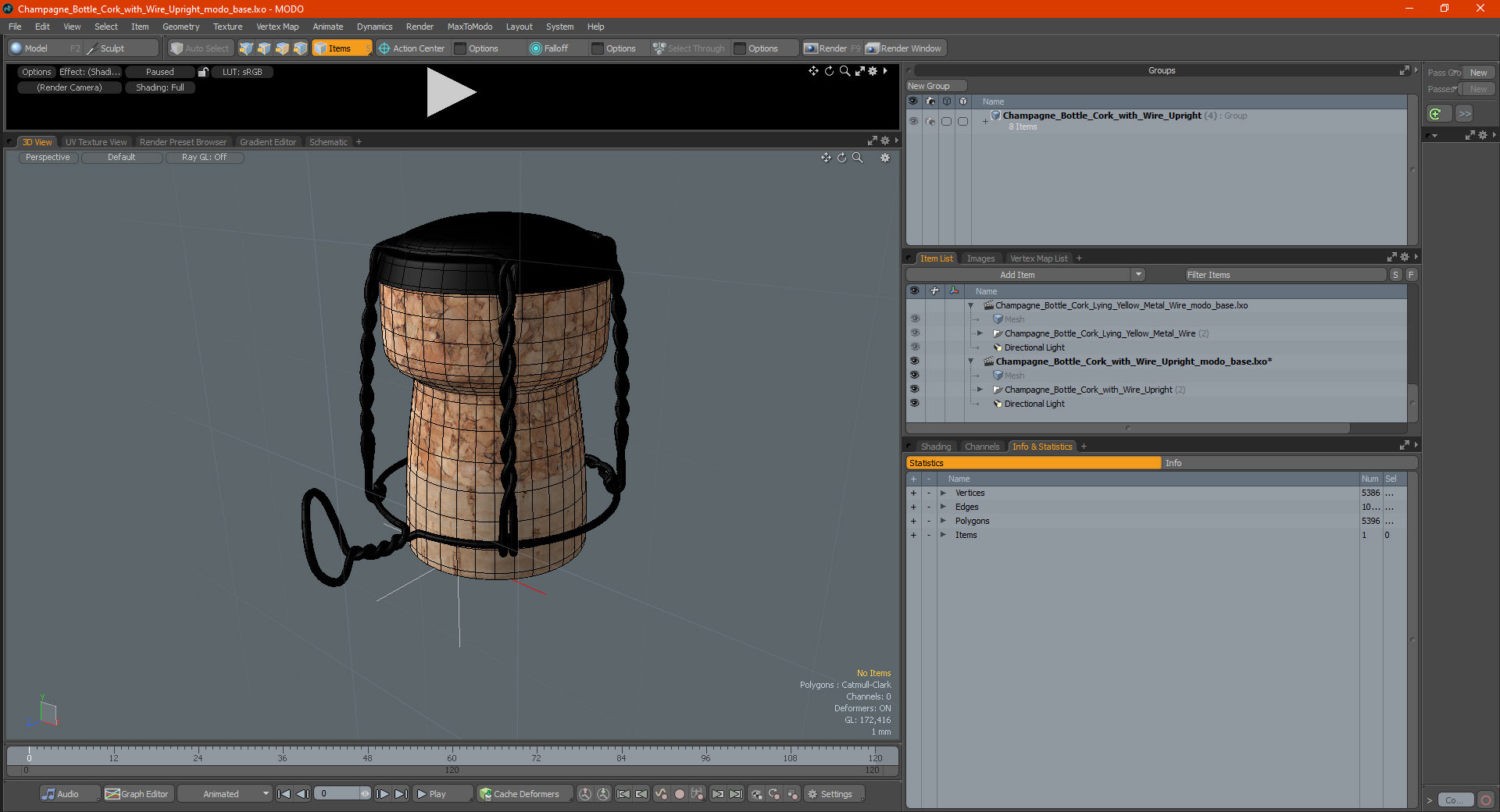 Champagne Bottle Cork with Wire Upright 3D model