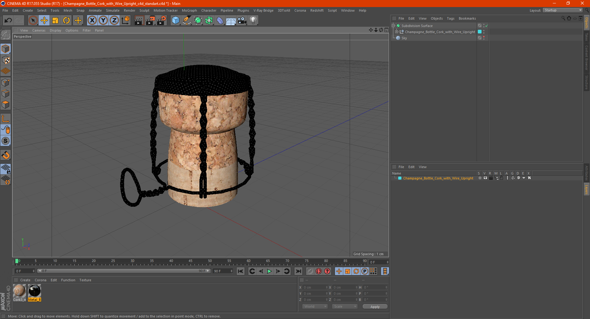 Champagne Bottle Cork with Wire Upright 3D model