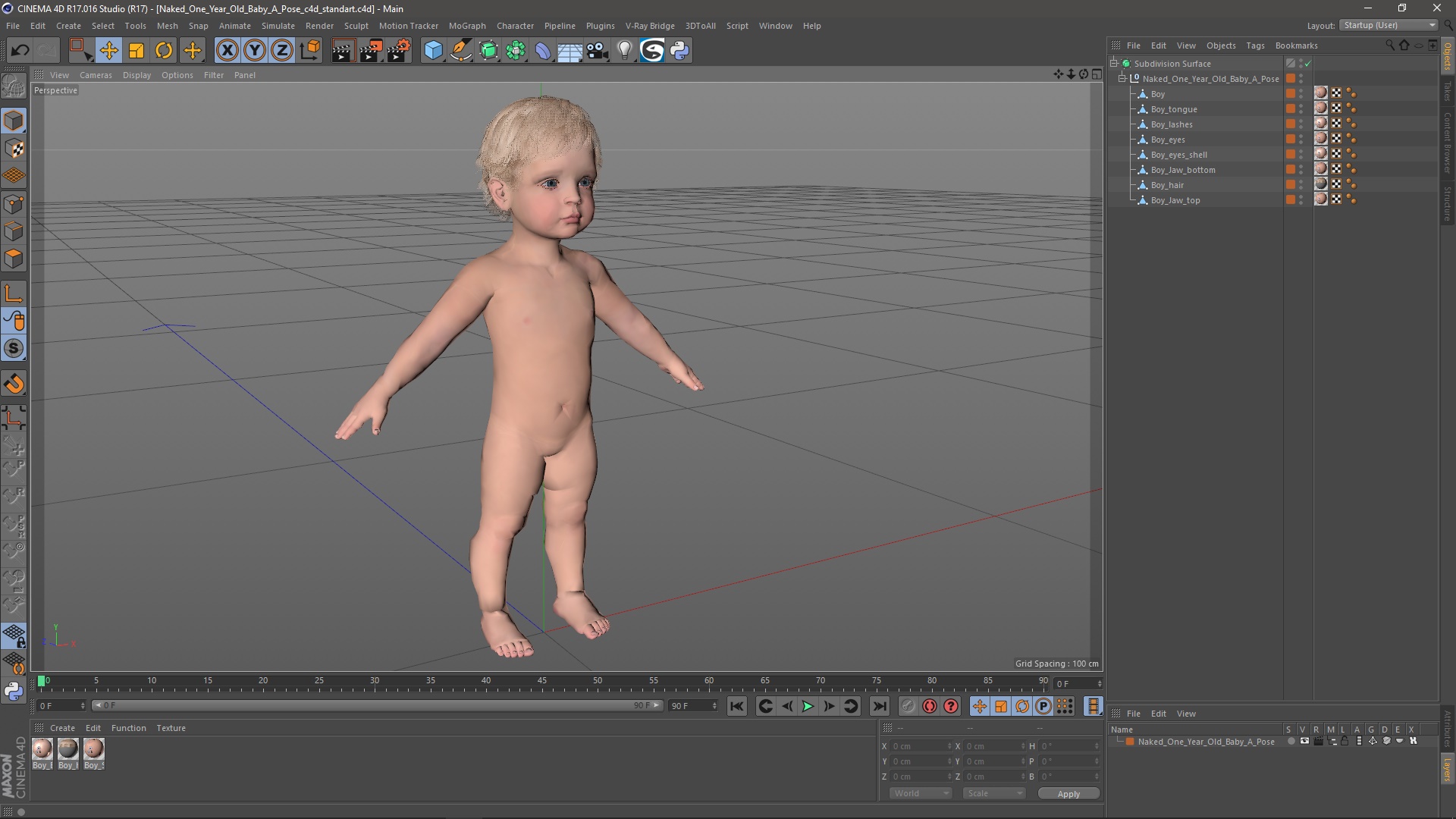 One Year Old Baby A-Pose 3D model
