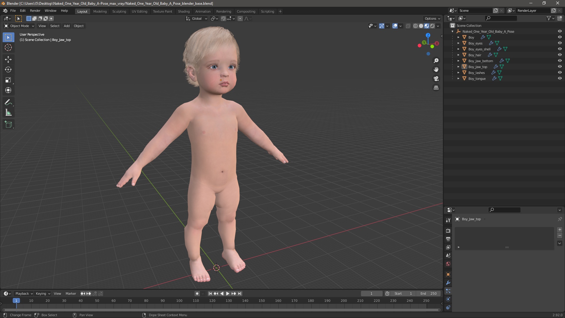 One Year Old Baby A-Pose 3D model