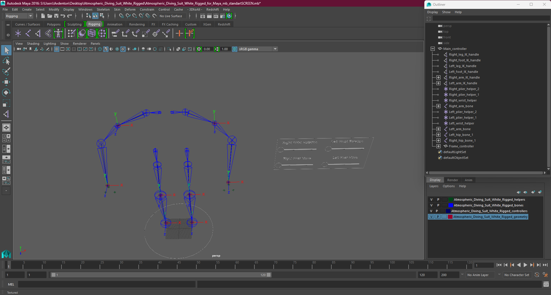 3D model Atmospheric Diving Suit White Rigged for Maya