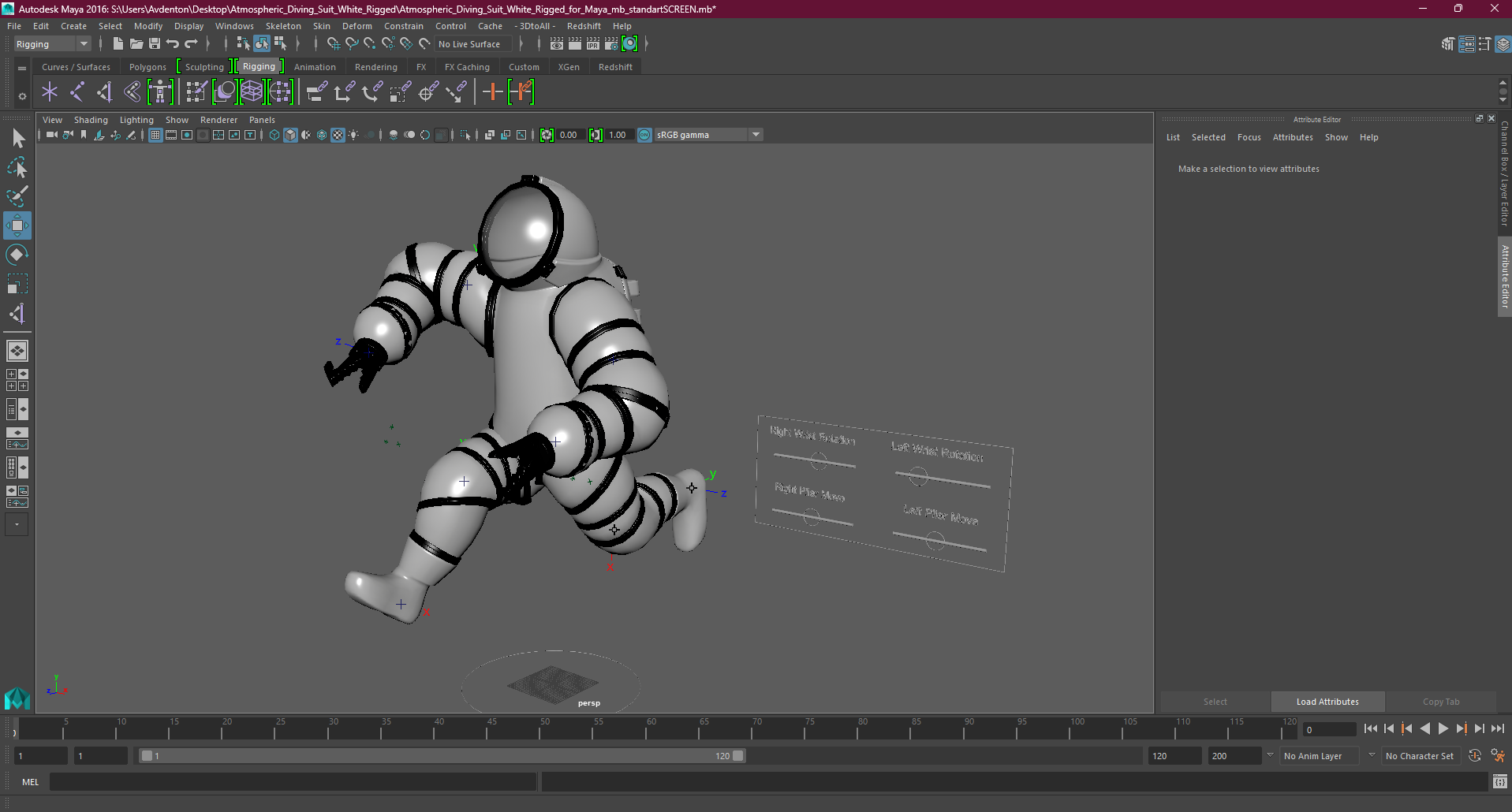 3D model Atmospheric Diving Suit White Rigged for Maya