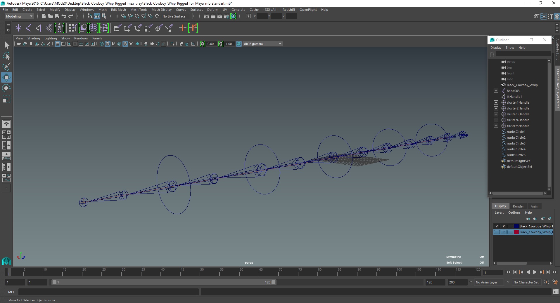 3D Black Cowboy Whip Rigged for Maya model