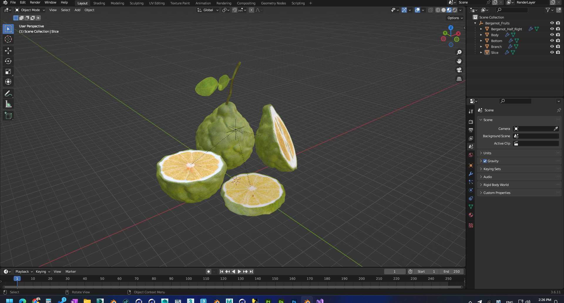 3D model Bergamot Fruits