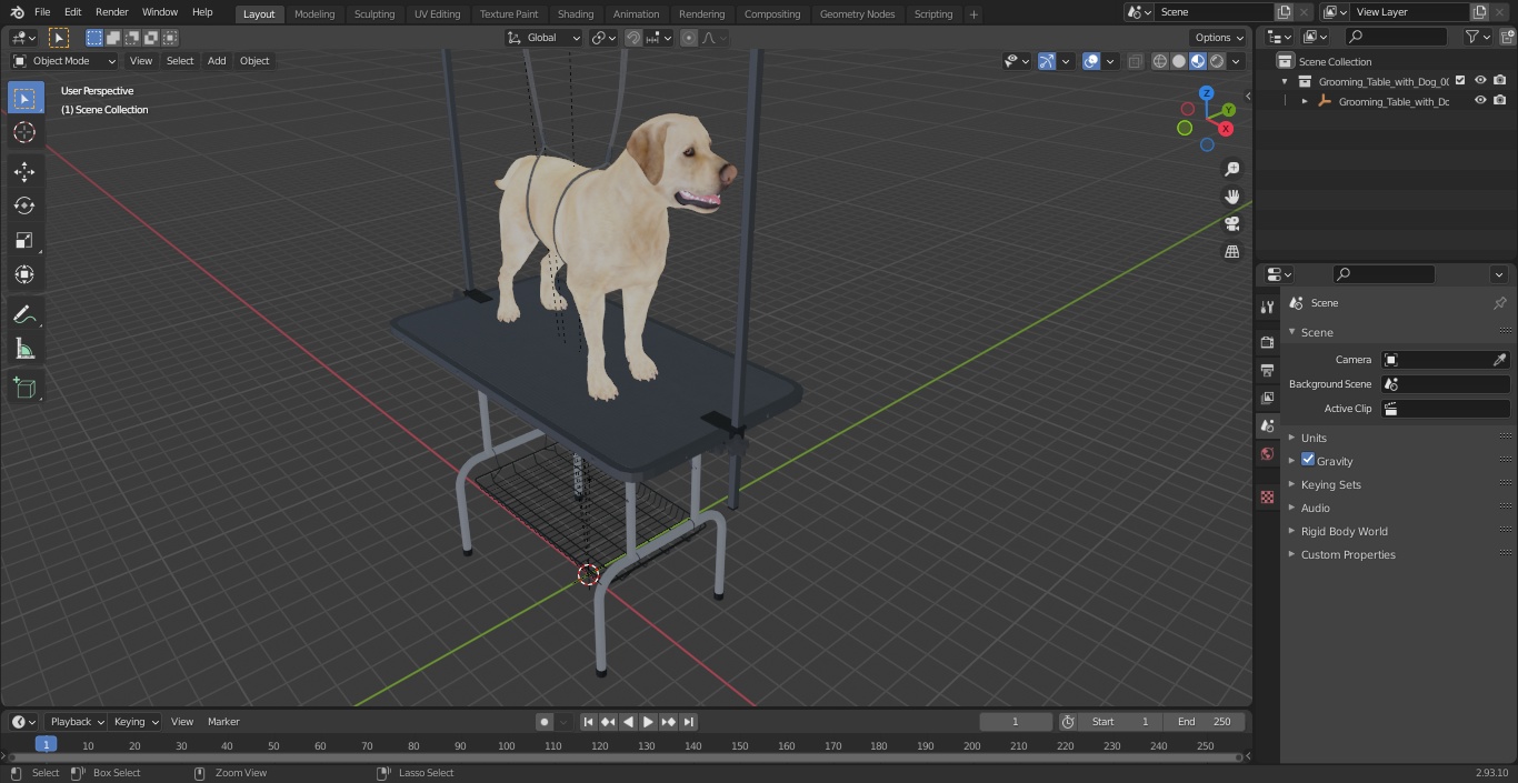 3D Grooming Table with Dog model