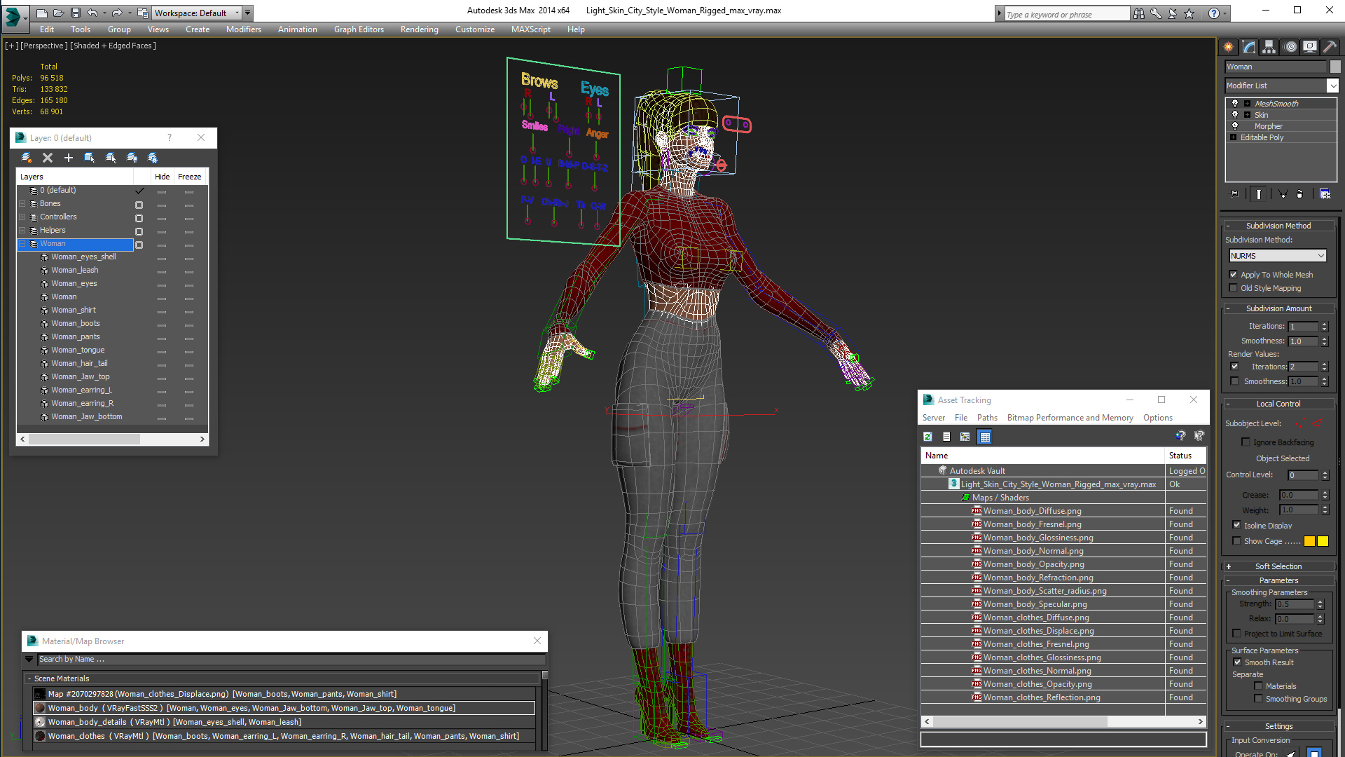 3D Light Skin City Style Woman Rigged for Maya model
