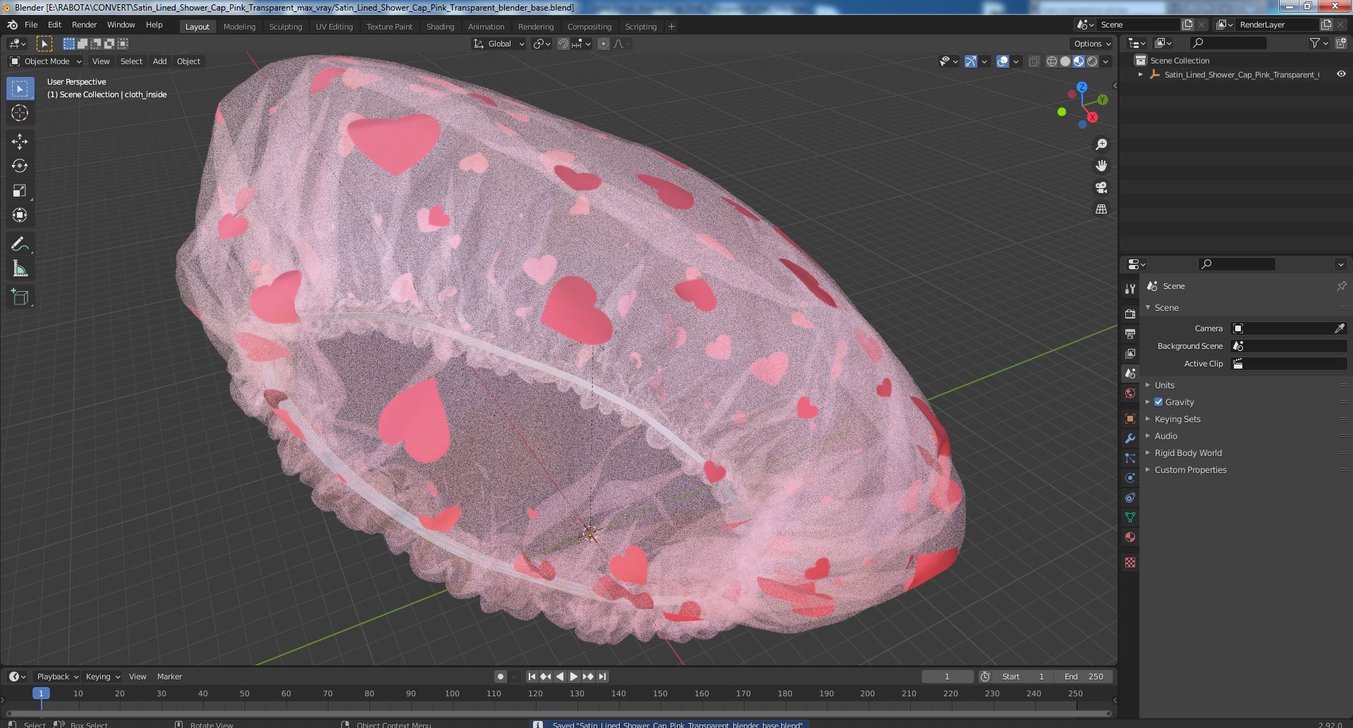 Satin Lined Shower Cap Pink Transparent 3D model