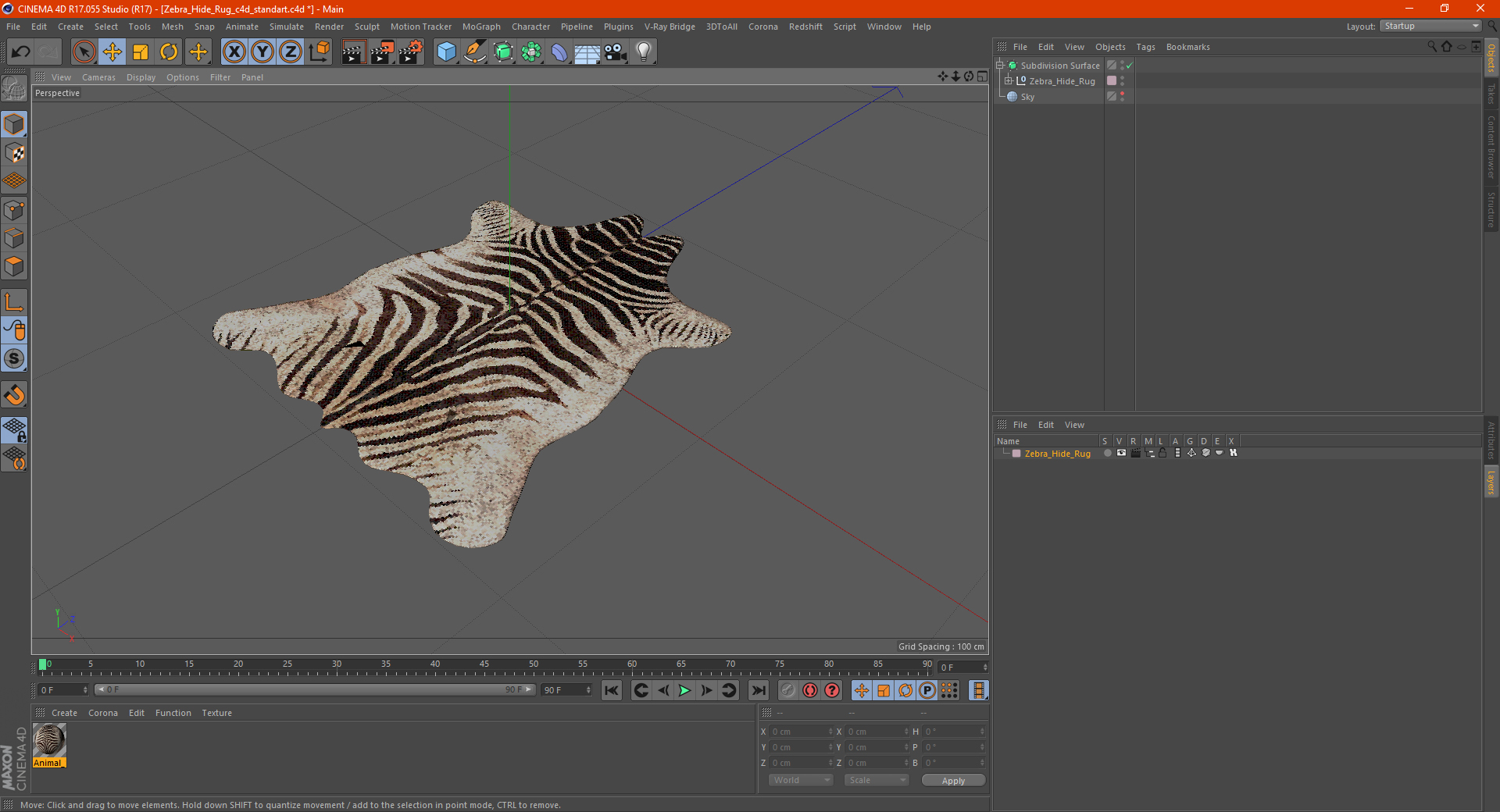 Zebra Hide Rug 3D model