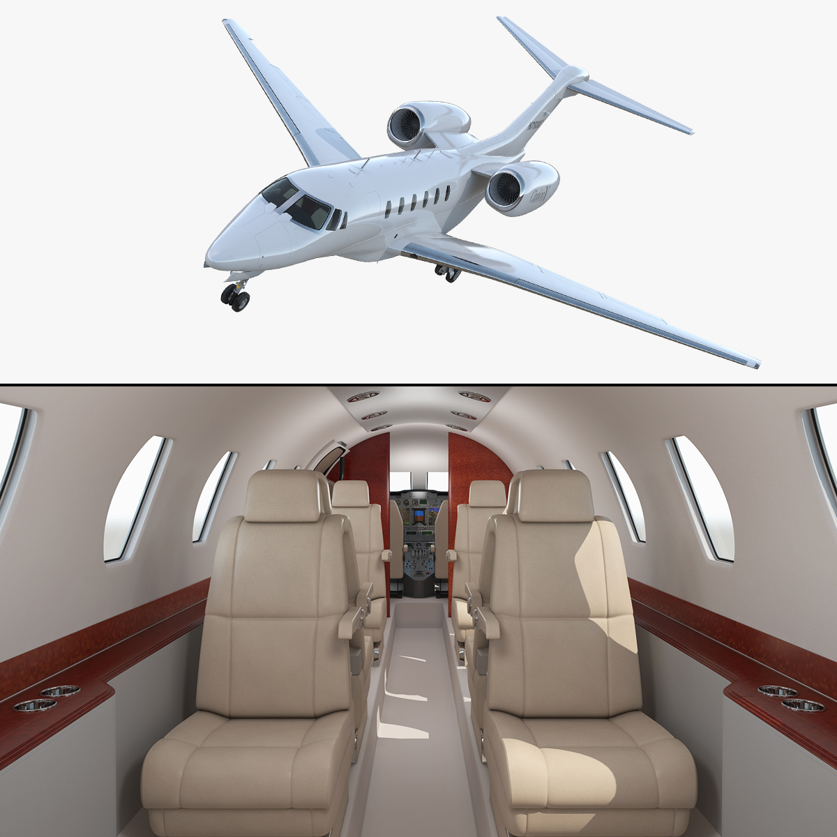 Business Jet Cessna Citation X with Interior 3D Model, view 11
