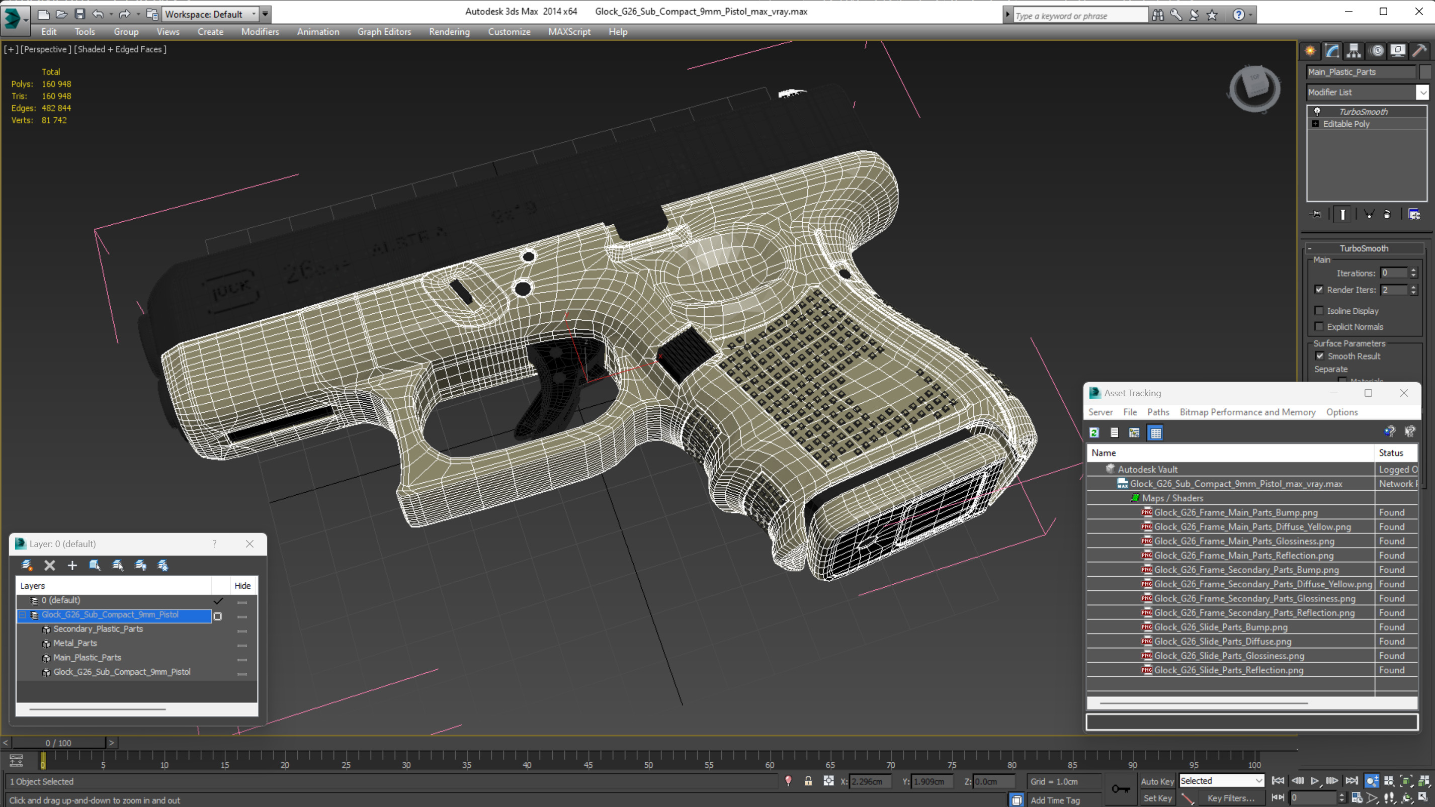 Glock G26 Sub Compact 9mm Pistol 3D