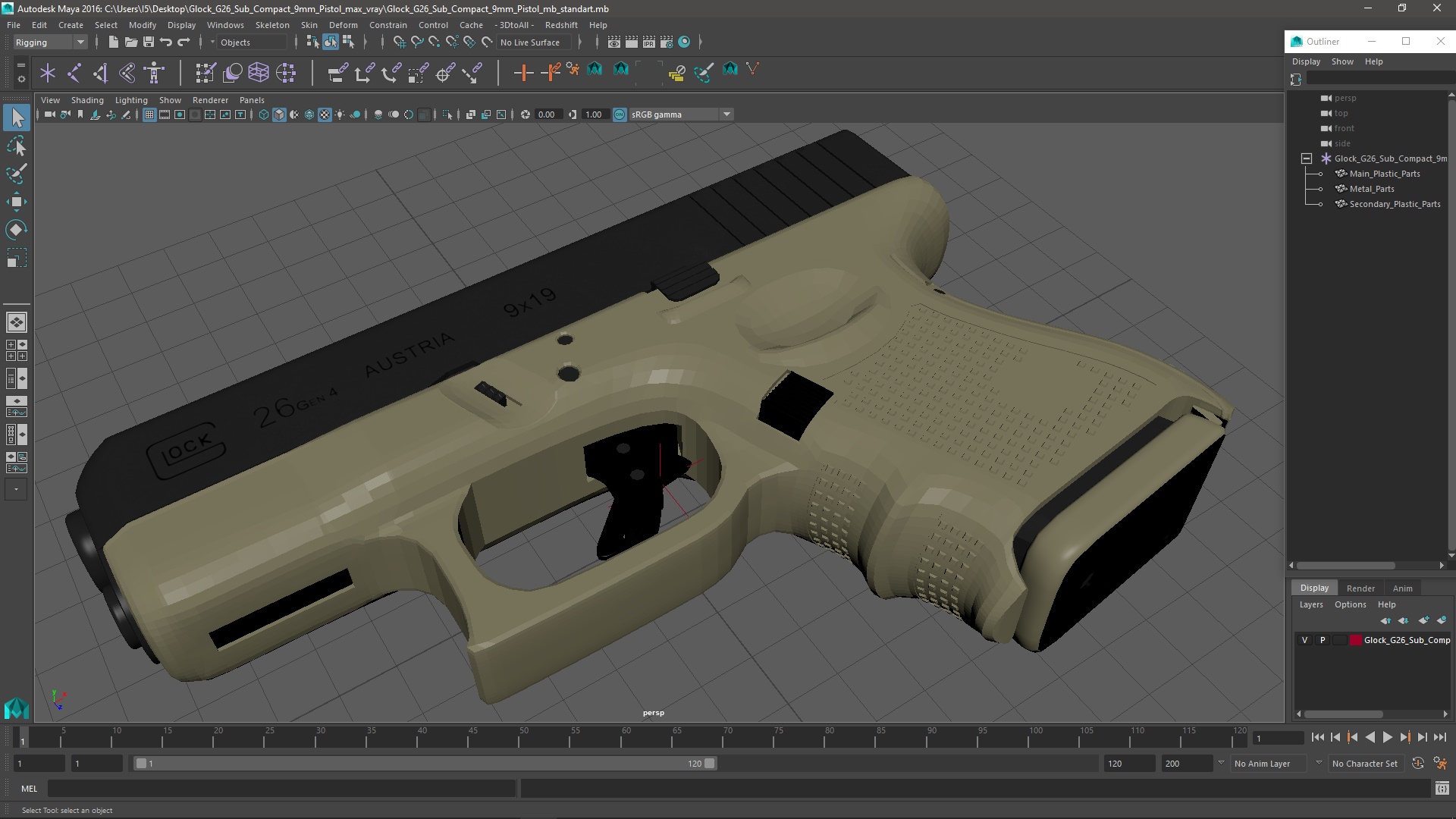 Glock G26 Sub Compact 9mm Pistol 3D