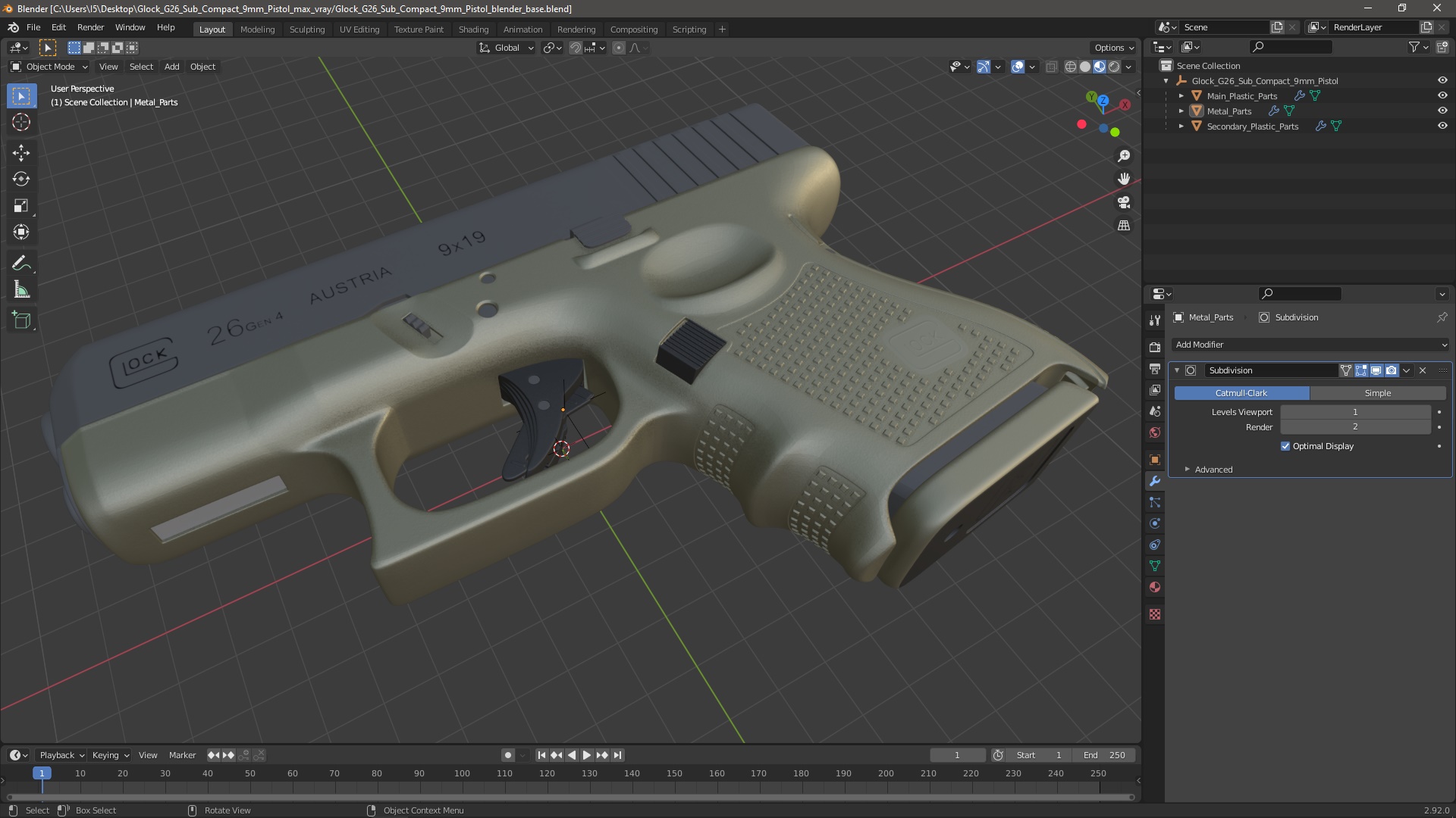 Glock G26 Sub Compact 9mm Pistol 3D