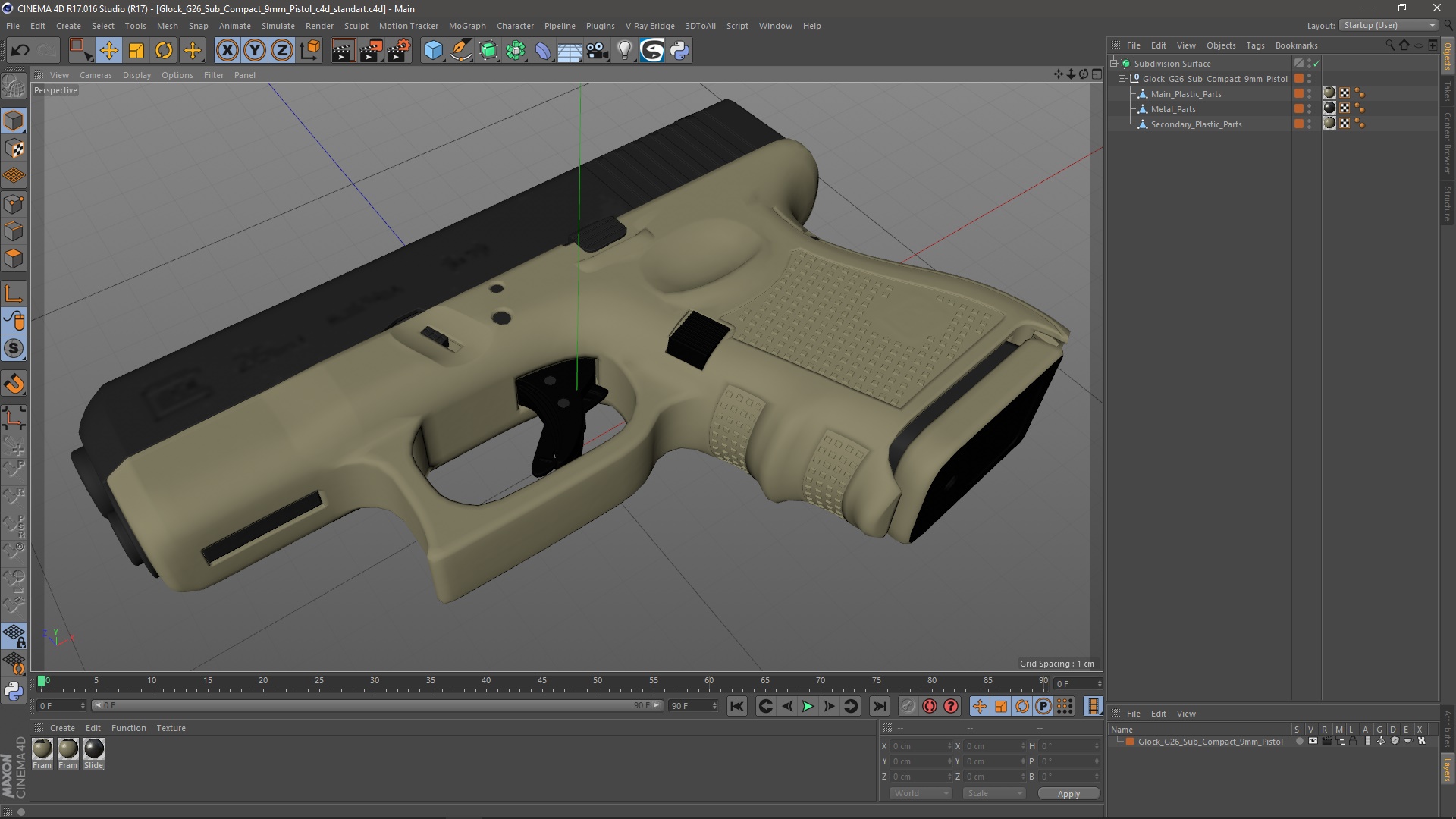 Glock G26 Sub Compact 9mm Pistol 3D