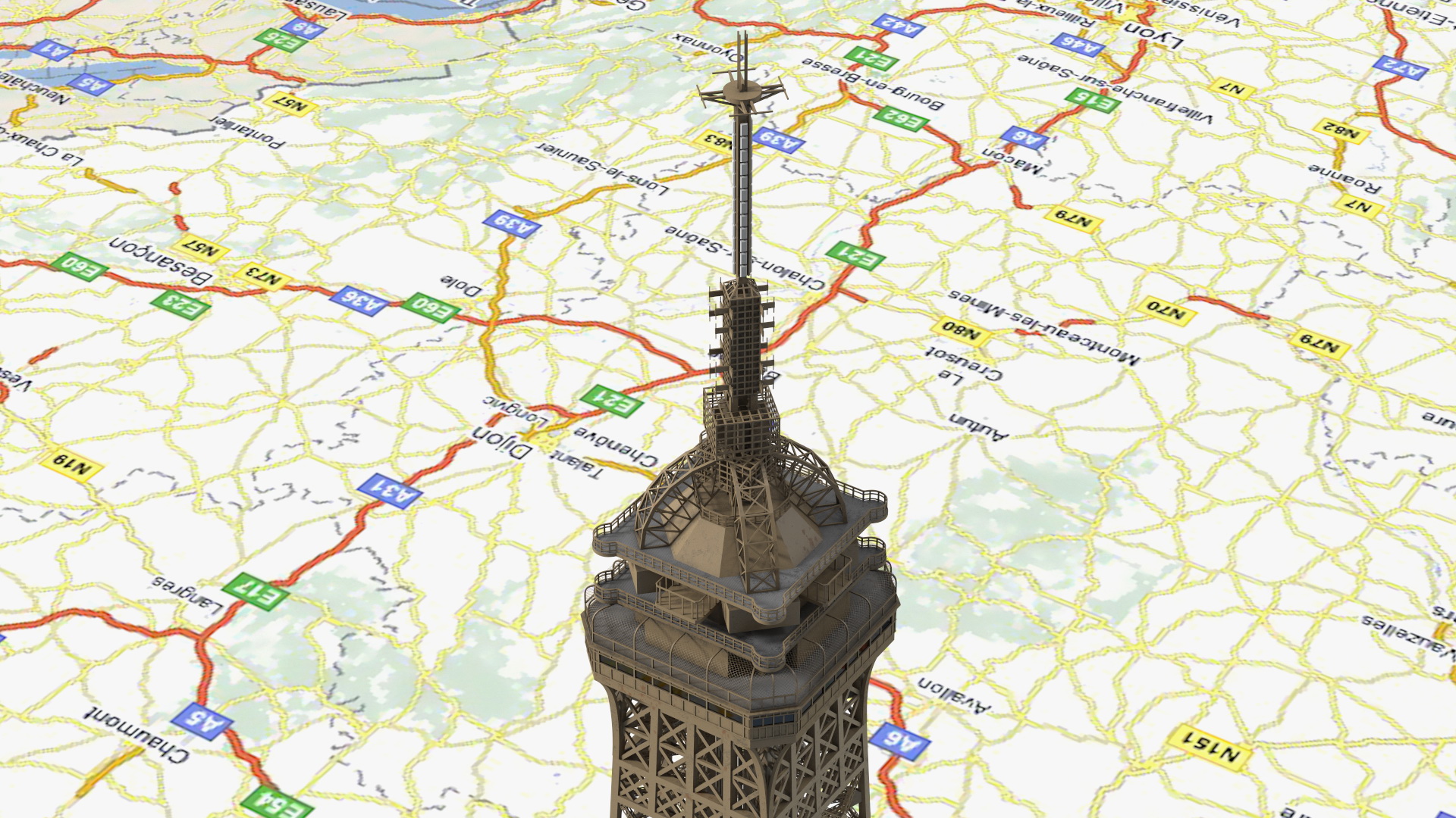 3D Eiffel Tower on Map France