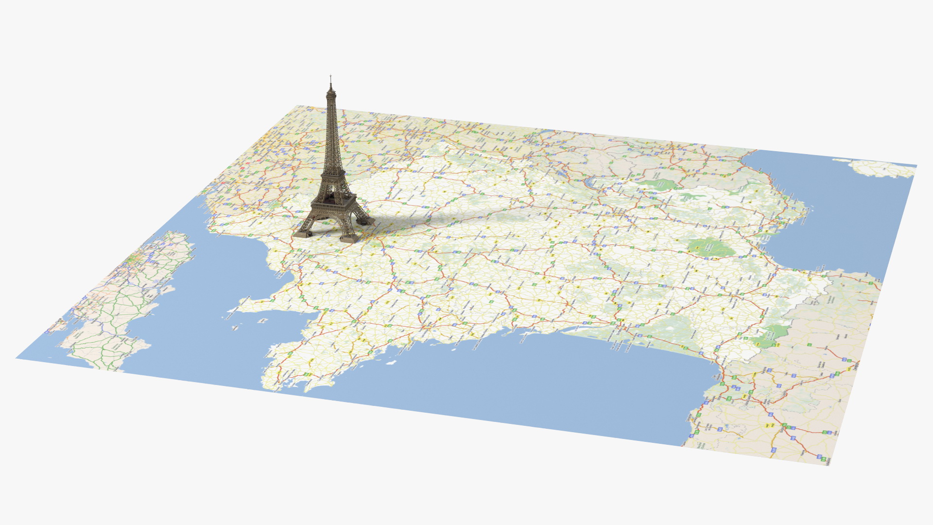 3D Eiffel Tower on Map France