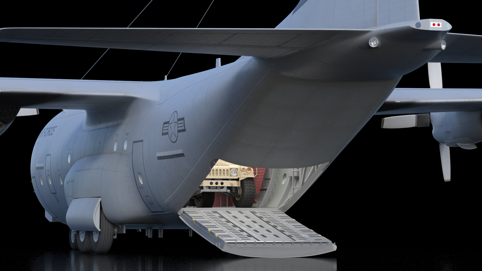 3D Lockheed C 130 Hercules US Military Transport with Humvee M1151 model