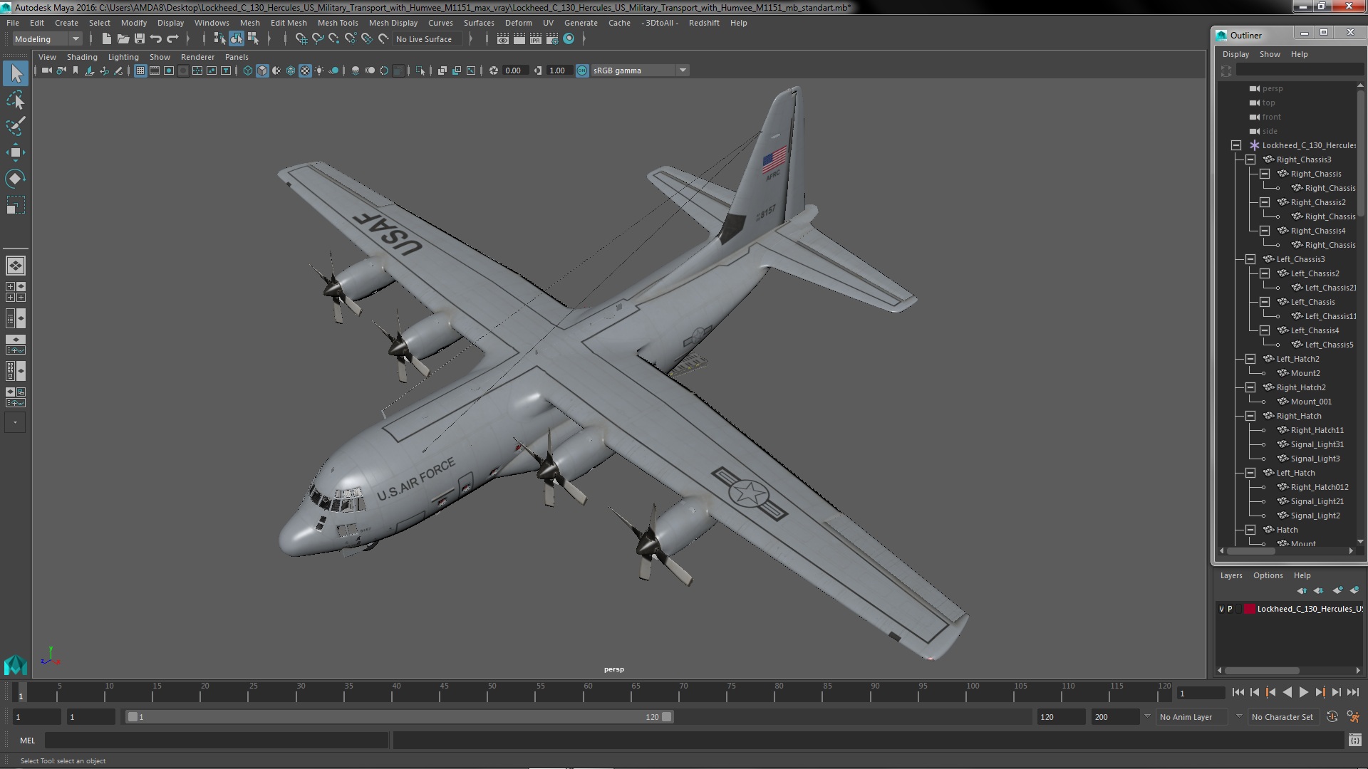 3D Lockheed C 130 Hercules US Military Transport with Humvee M1151 model