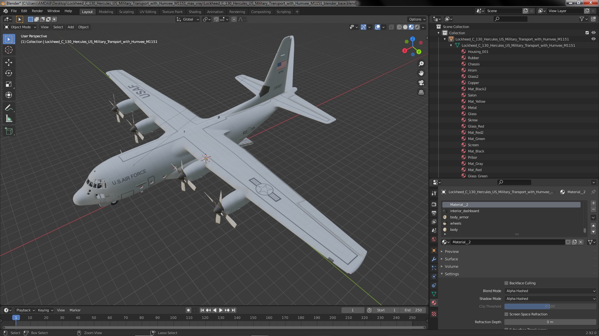 3D Lockheed C 130 Hercules US Military Transport with Humvee M1151 model