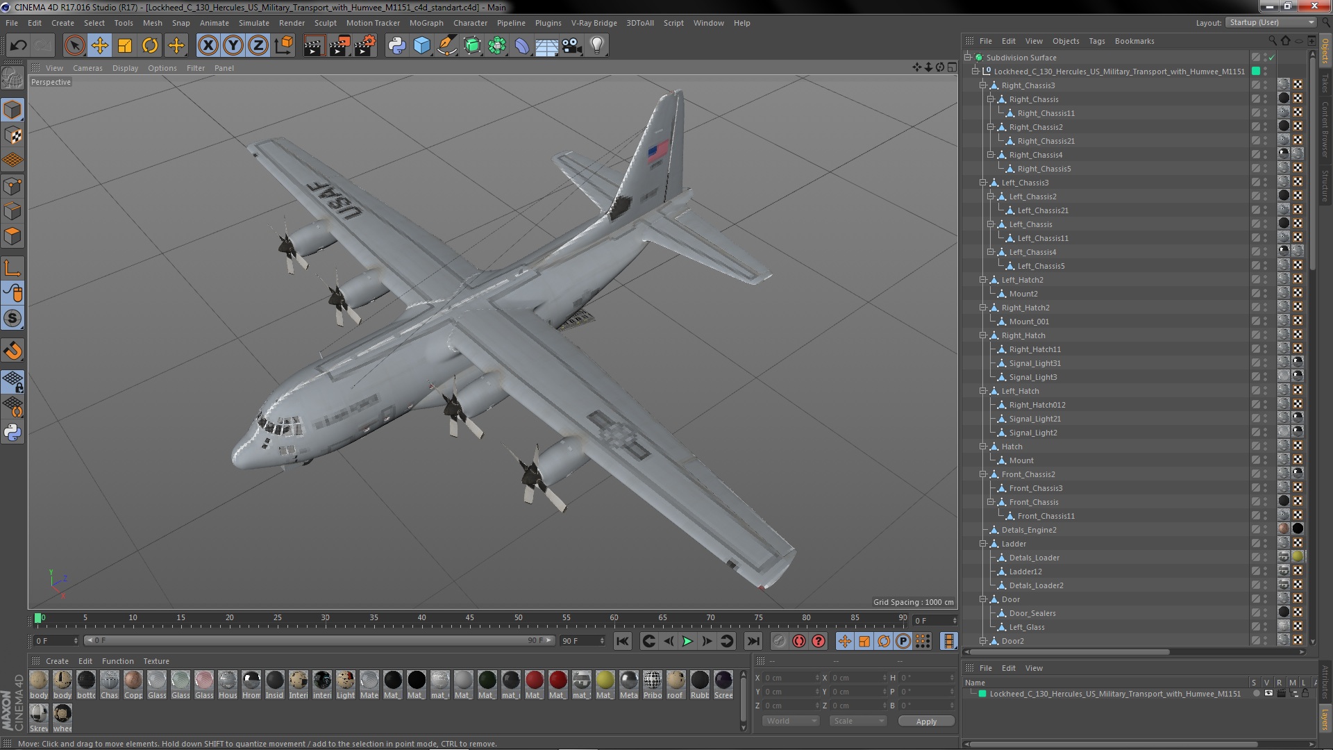 3D Lockheed C 130 Hercules US Military Transport with Humvee M1151 model