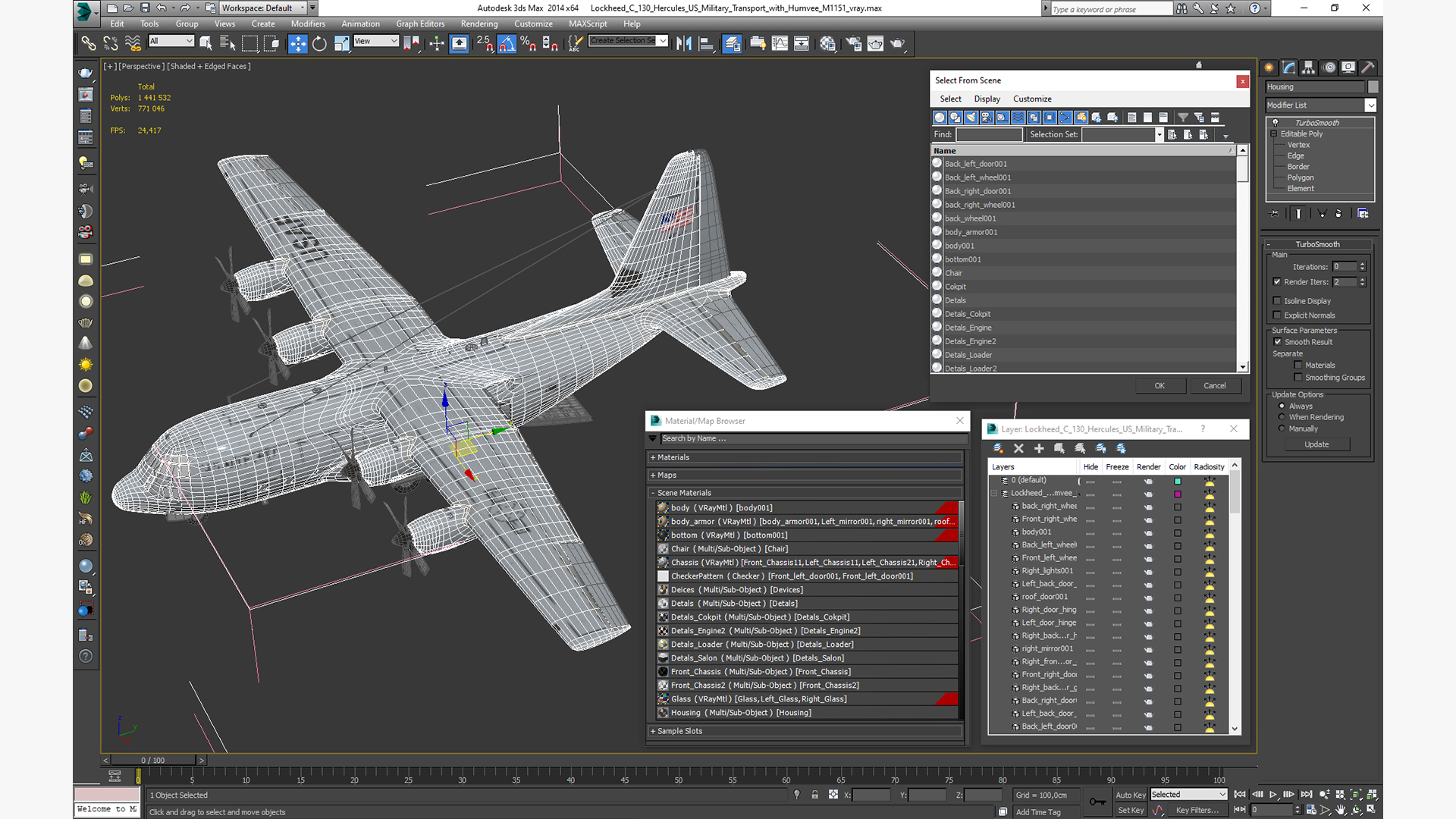 3D Lockheed C 130 Hercules US Military Transport with Humvee M1151 model