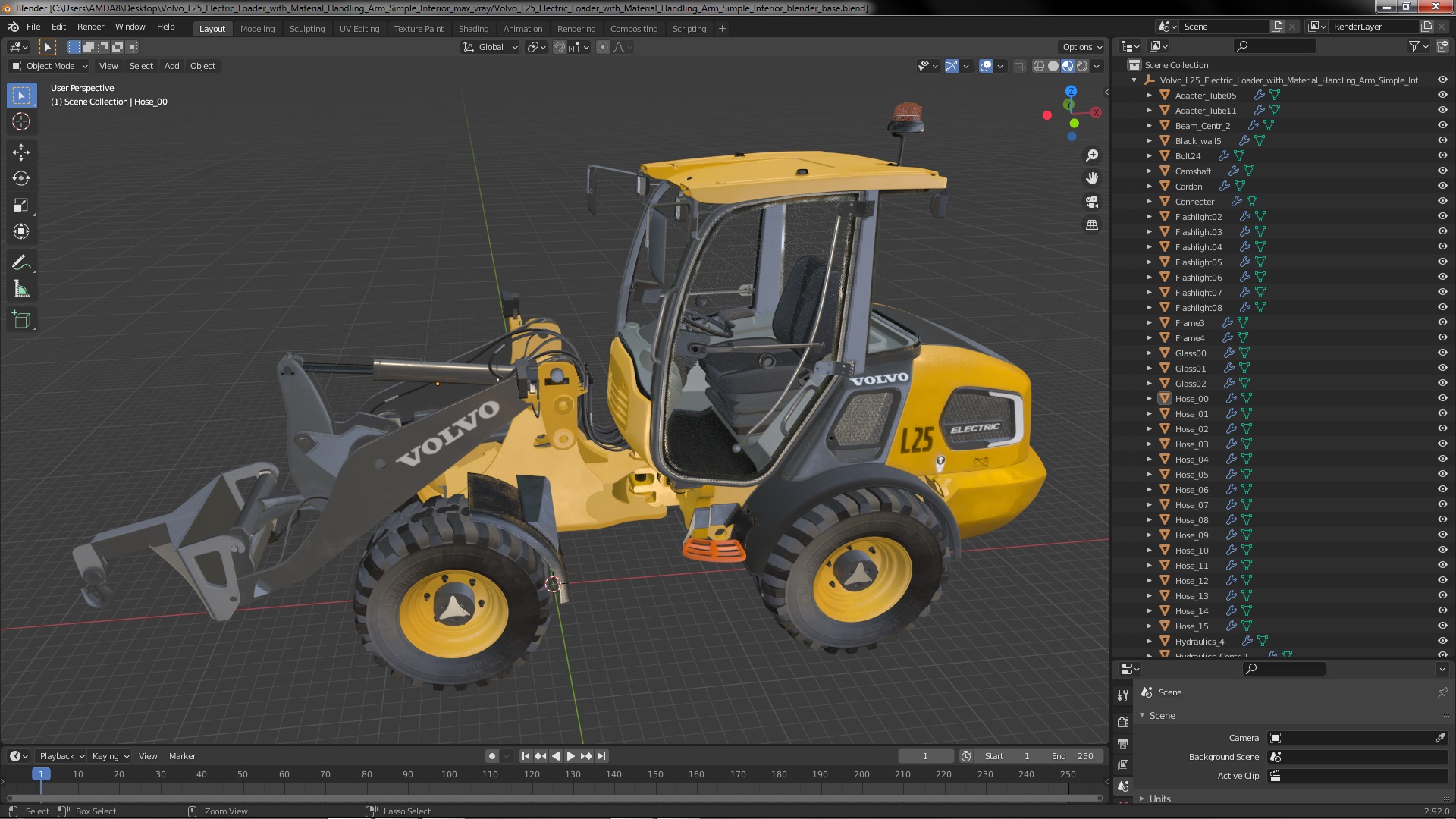 3D Volvo L25 Electric Loader with Material Handling Arm Simple Interior model
